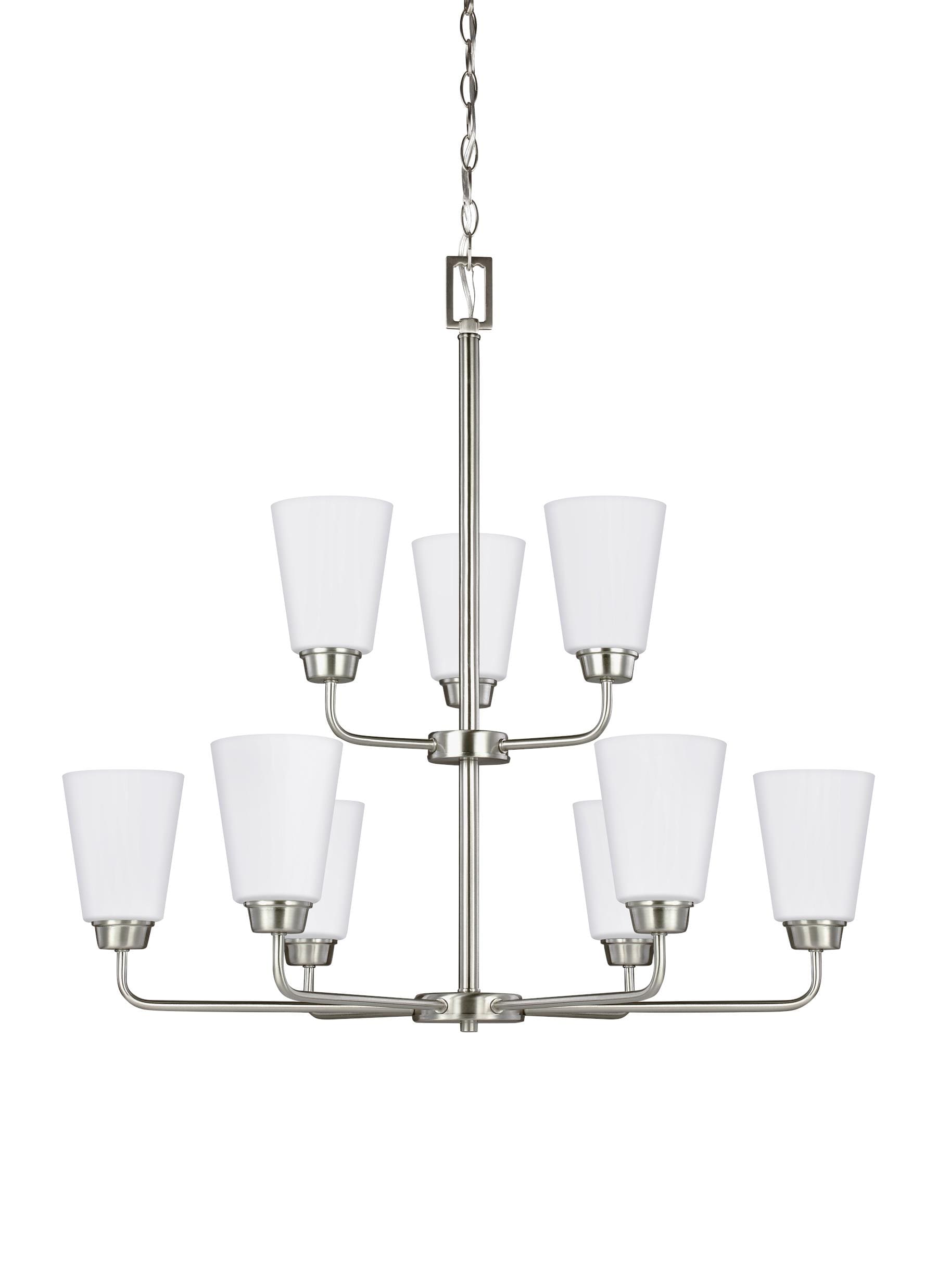 Generation Lighting 3115209-962 Kerrville 9 -Light Brushed Nickel Transitional For Use in Dining Rooms, Foyers, Kitchens, Chandelier