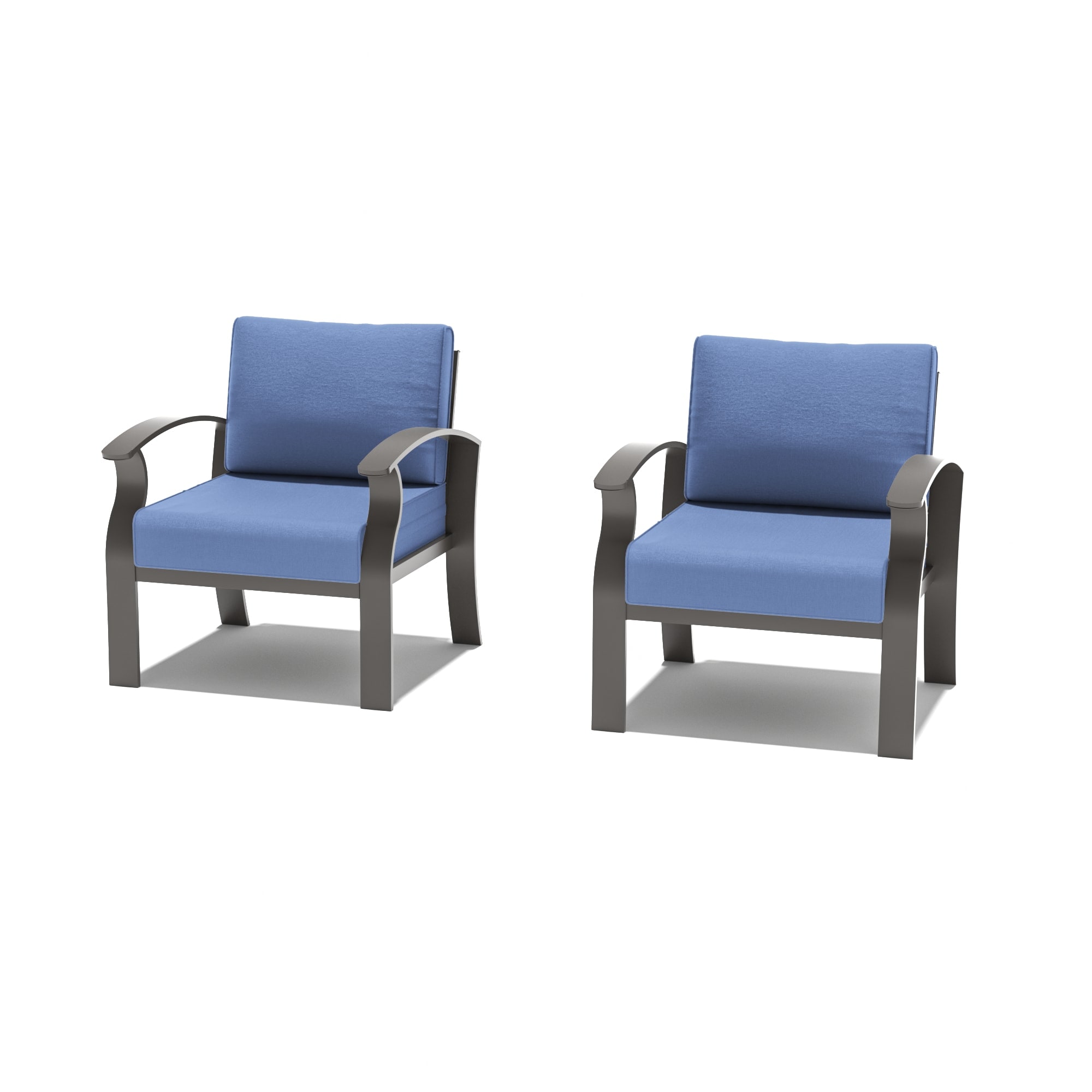 ALAULM LS-A-2C-NAVY Aluminum Conversation Chair Set Set of 2 Brownish Black Aluminum Frame Stationary Conversation Chair with Navy Solid Seat