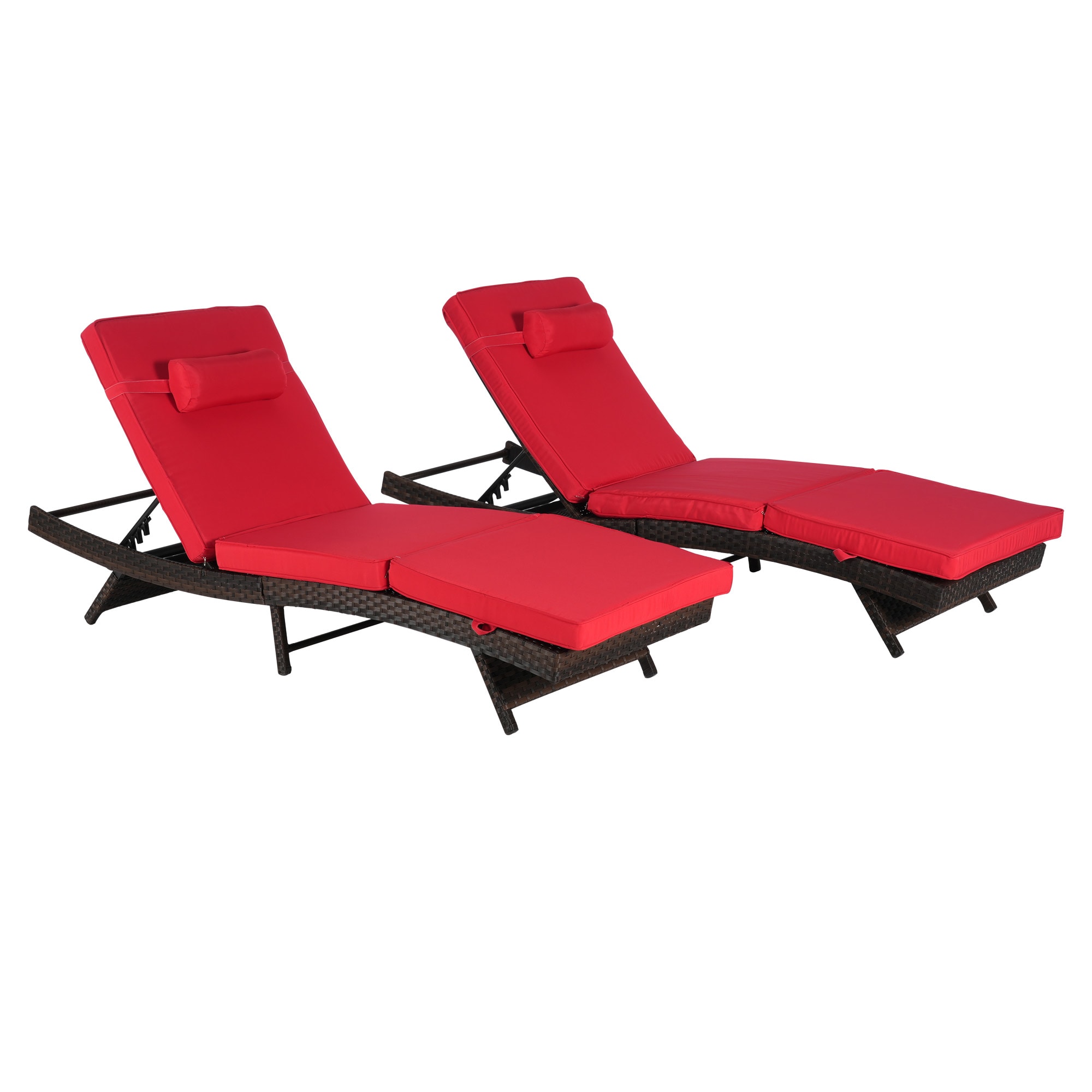 Gaierptone CRX4U7OIVP4 Long Reclining Chair Set of 2 Rattan Red Steel Frame Stationary Chaise Lounge Chair with Red Cushioned Seat