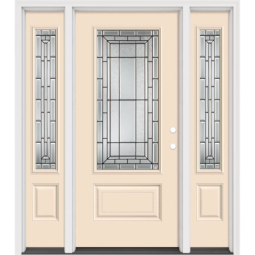 Masonite 633111 Sequence 64-in x 80-in x 4-9/16-in Fiberglass 3/4 lite Left-hand inswing Bisque Painted Prehung Slab Front Door with Sidelights with Brickmould Insulating core