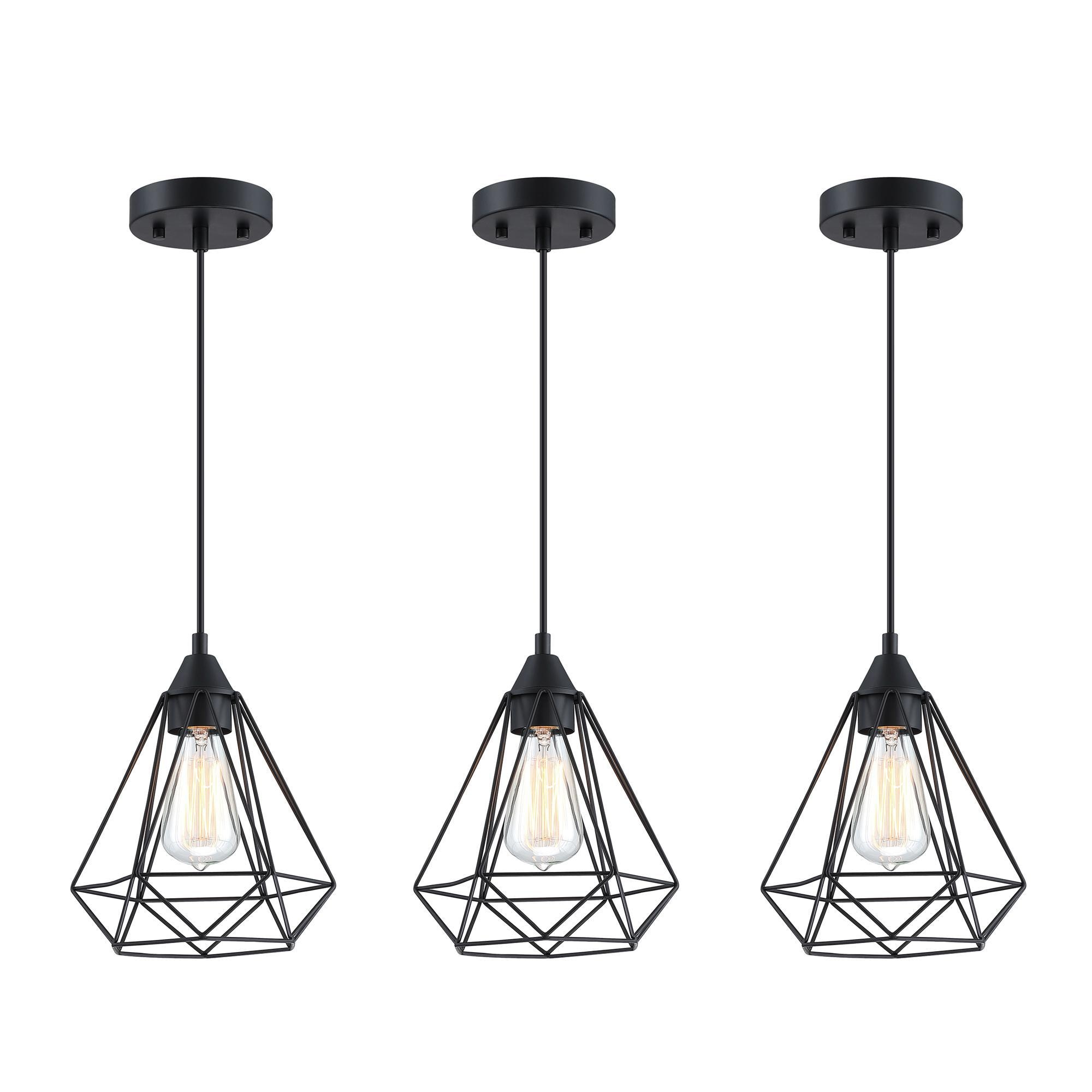WELLFOR TTC12201 TC 3-Piece Pendant Light 3 -Light Black Modern/contemporary Geometric Large Hanging Pendant light