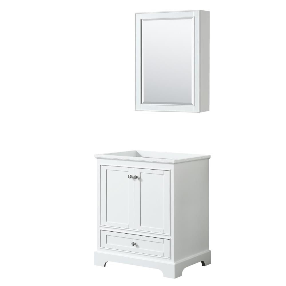 Wyndham Collection WCS202030SWHCXSXXMED Deborah 30-in White with Polished Chrome Trim Bathroom Vanity Base Cabinet without Top (Mirror Included) (Medicine Cabinet Included)