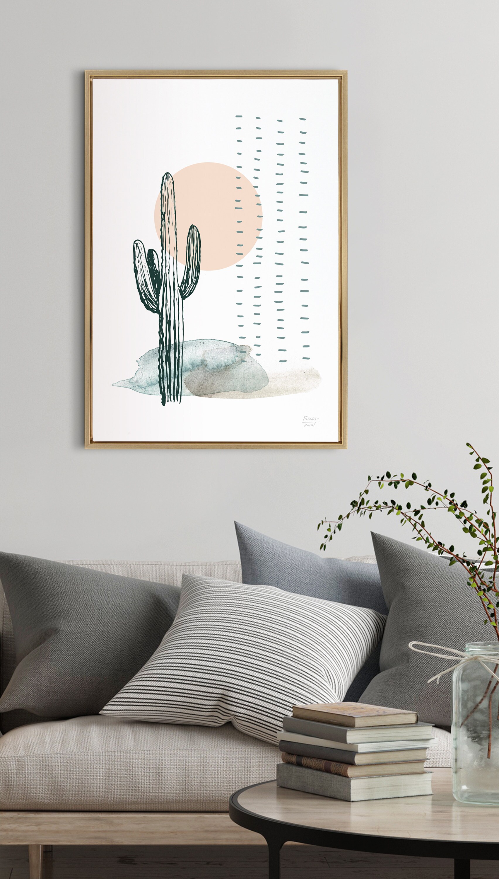Desert Cactus Gold Framed Canvas Wall Art, 36" x 27"
