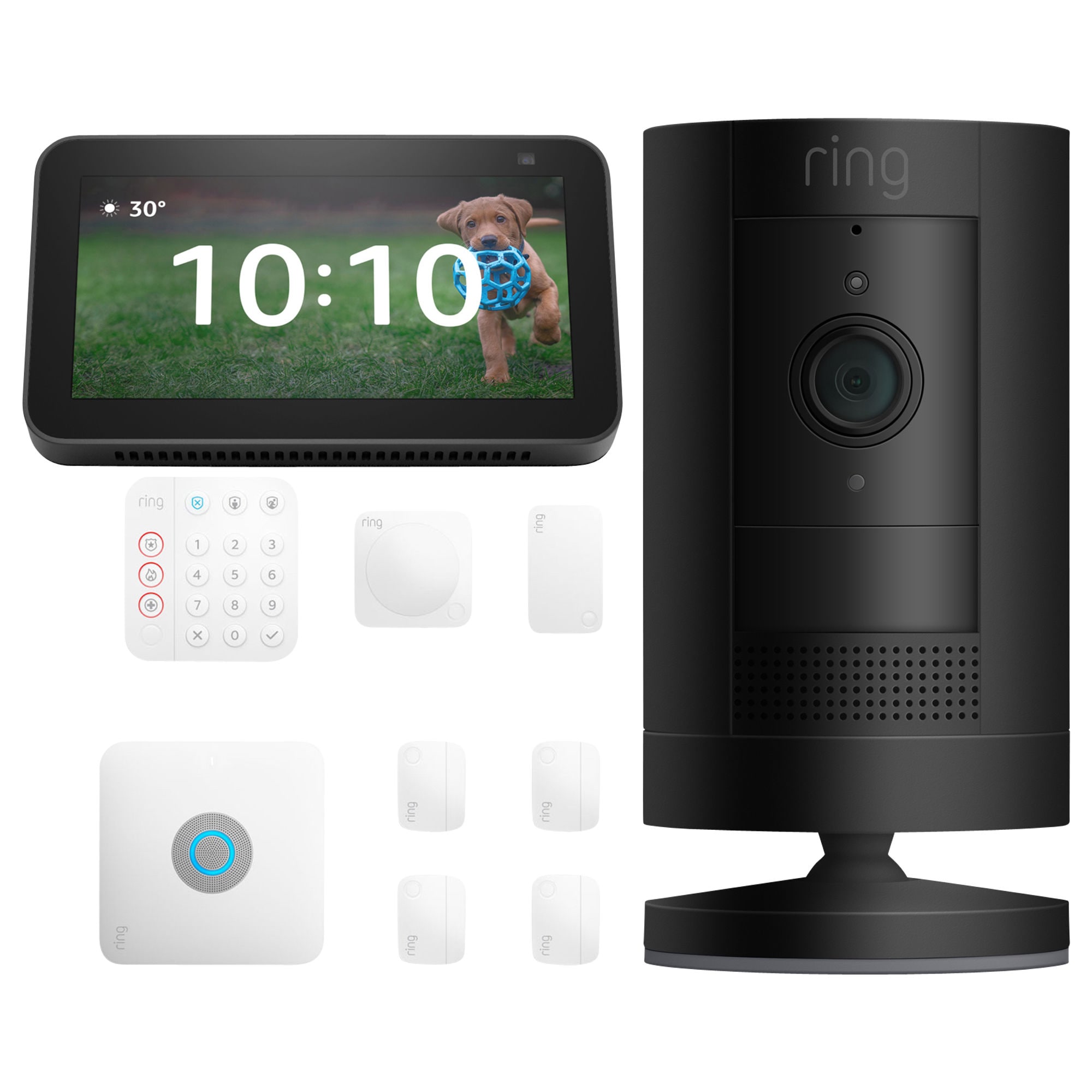 Ring Alarm Pro 8-pc + Ring Stick Up Camera Battery - Black + Amazon Echo Show 5 - Black Bundle