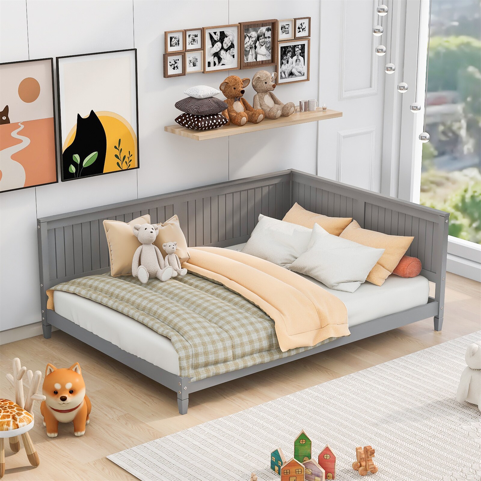 BESTCOSTY WF297LJW690AAE-ZY Gray Full Size Wood Daybed Sofa Bed