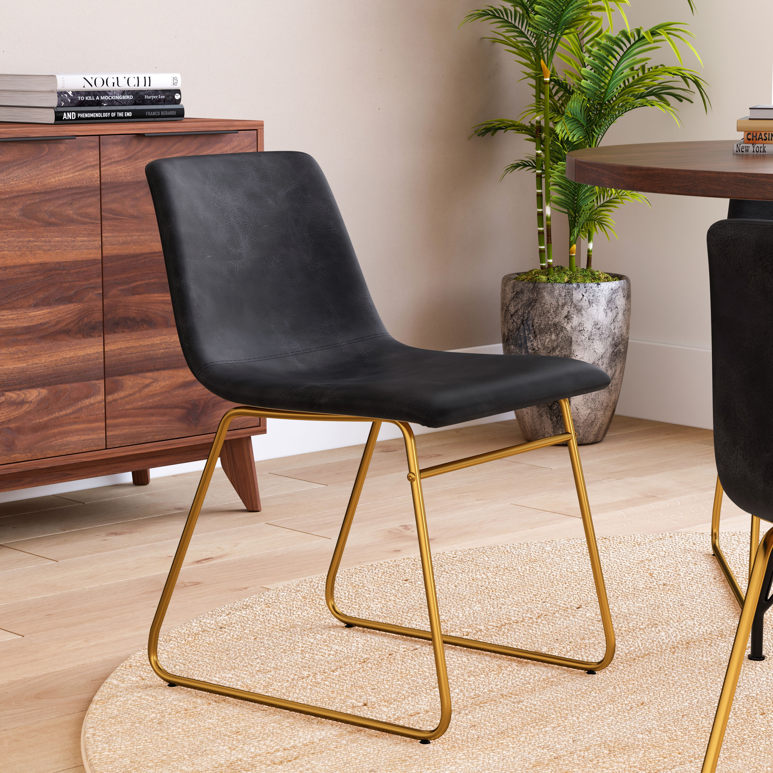 Taylor & Logan 196861089121 Set of 2 Butler Contemporary/Modern Faux Leather Upholstered Dining Side Chair (Metal Frame)