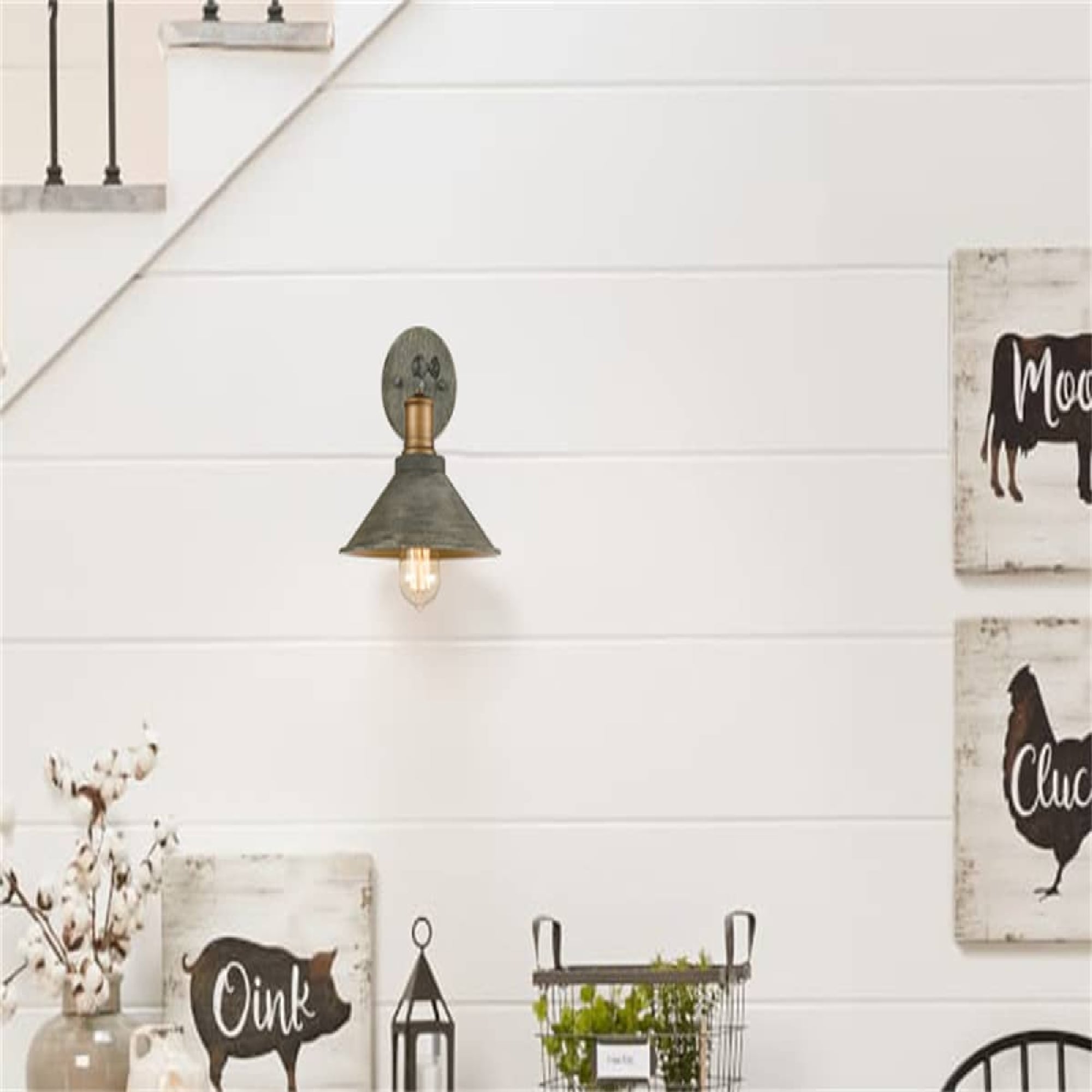 Distressed Green Rustic Swing Arm Wall Sconce Set