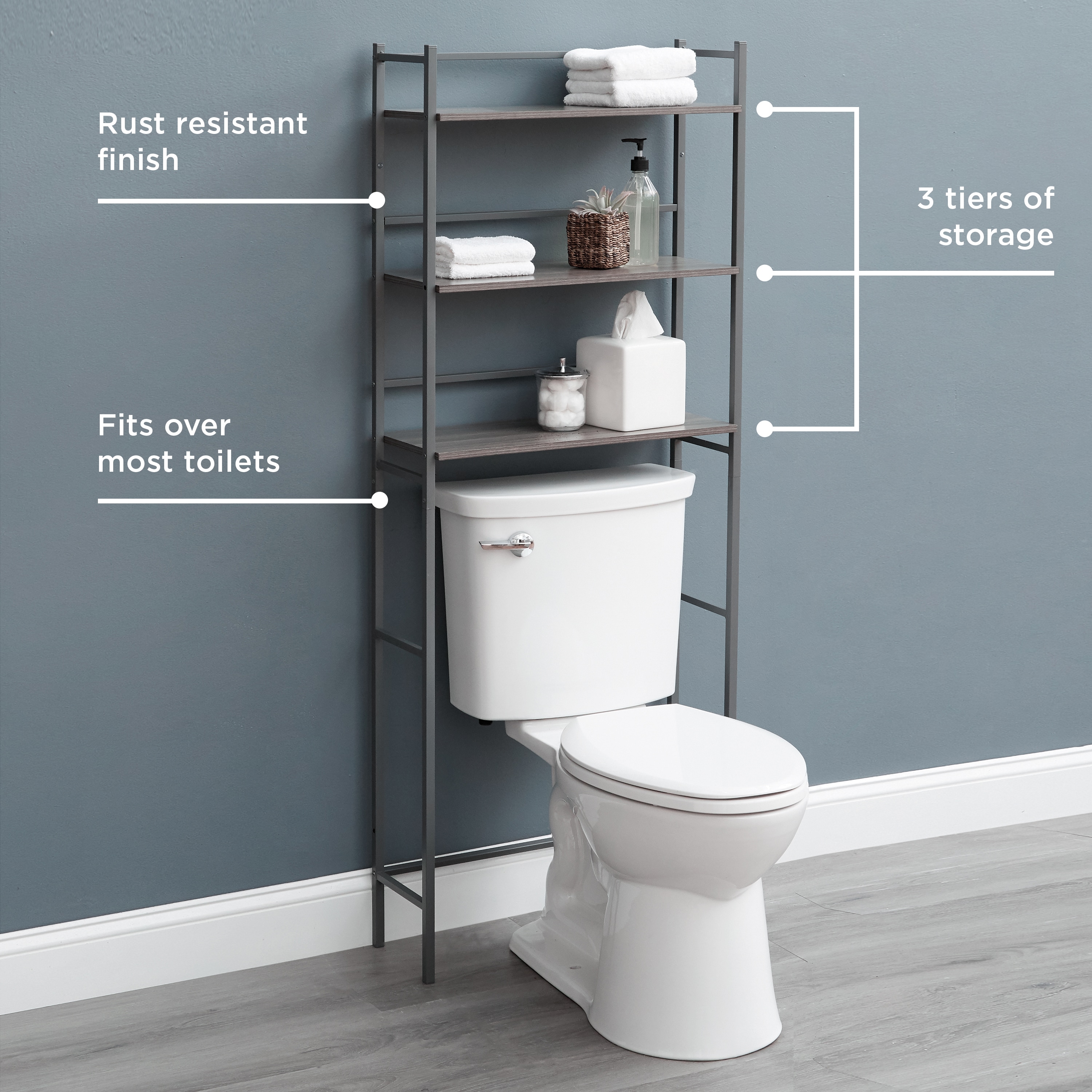 Style Selections Driftwood 24-in x 62-in x 9-in Driftwood 3-Shelf Over-the- Toilet Storage in the Over-the-Toilet Storage department at