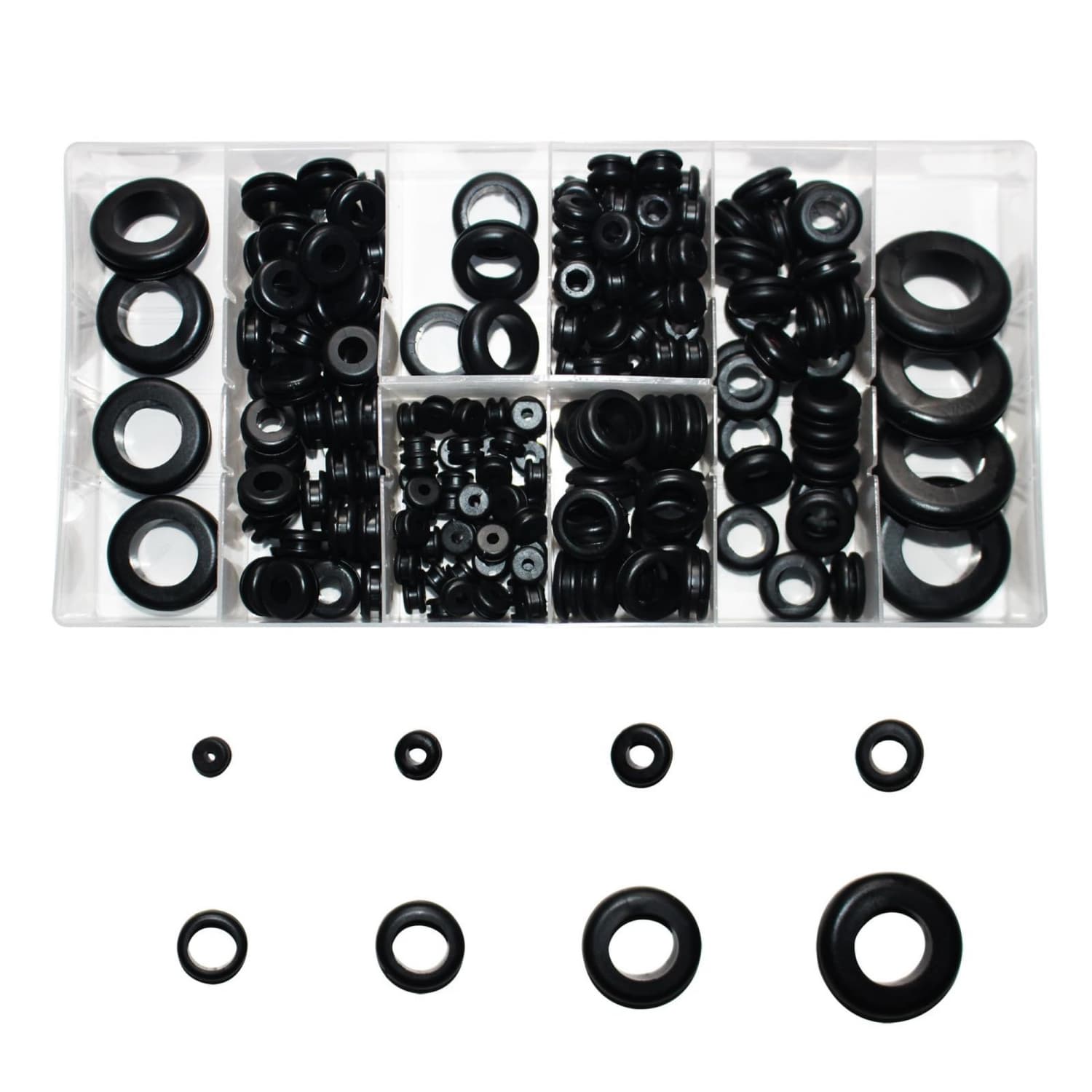 OGETFUUR 200 Pcs Rubber Grommets 1-4 to 1-in 8 Sizes Flexible Durable High Temperature Corrosion Resistant Protect Wires Cables Sharp Edges for Automotive Hardware with Storage Case Grommet Kit