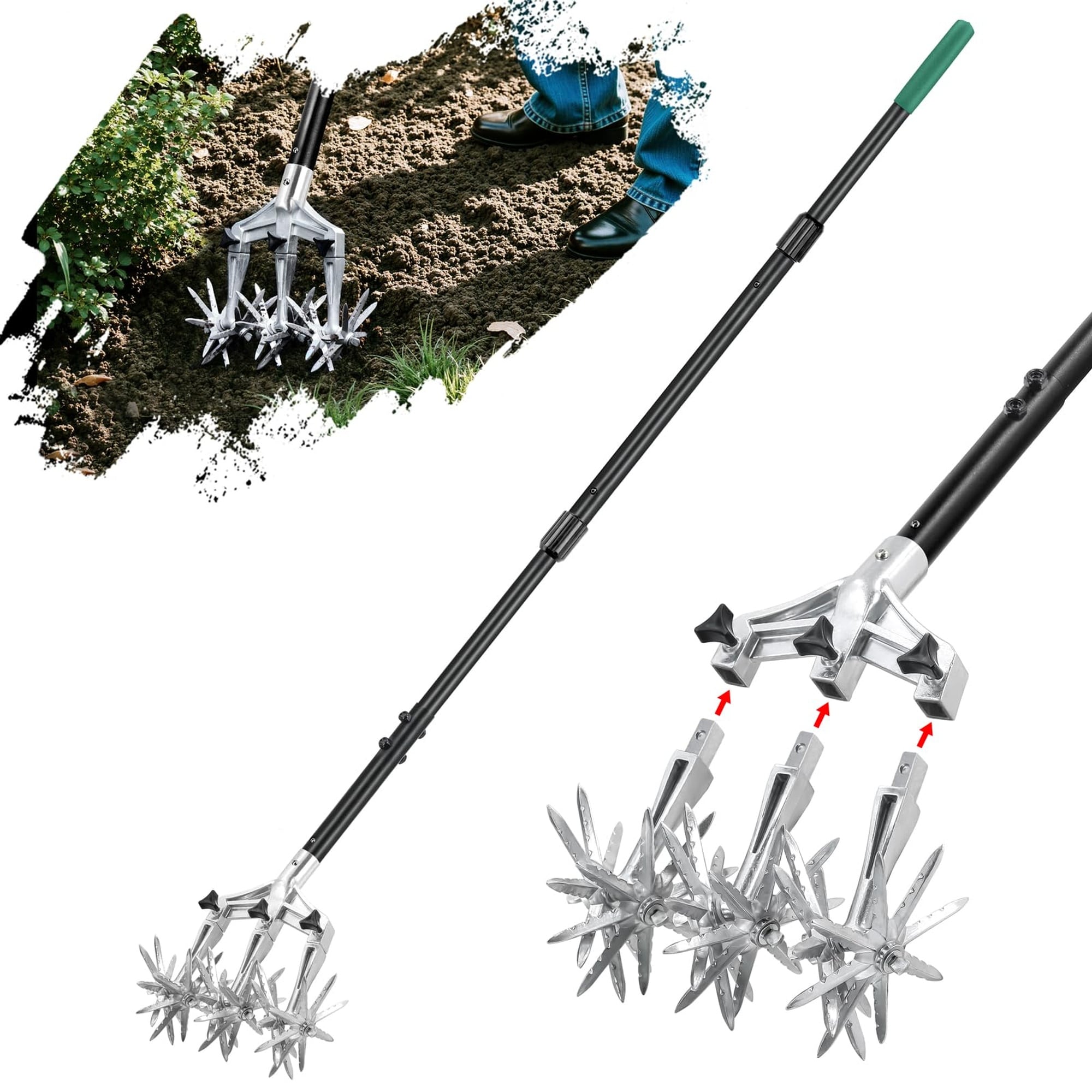 Numhew Green and Silver Rotary Cultivator with 3 Detachable Tines