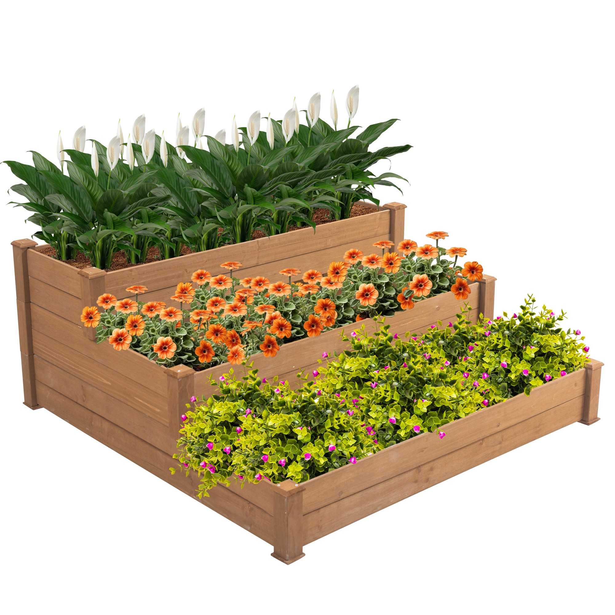 Yiekholo LL-1660AA 48.6-in W x 48.6-in L x 21-in H Brown Wood Raised Garden Bed