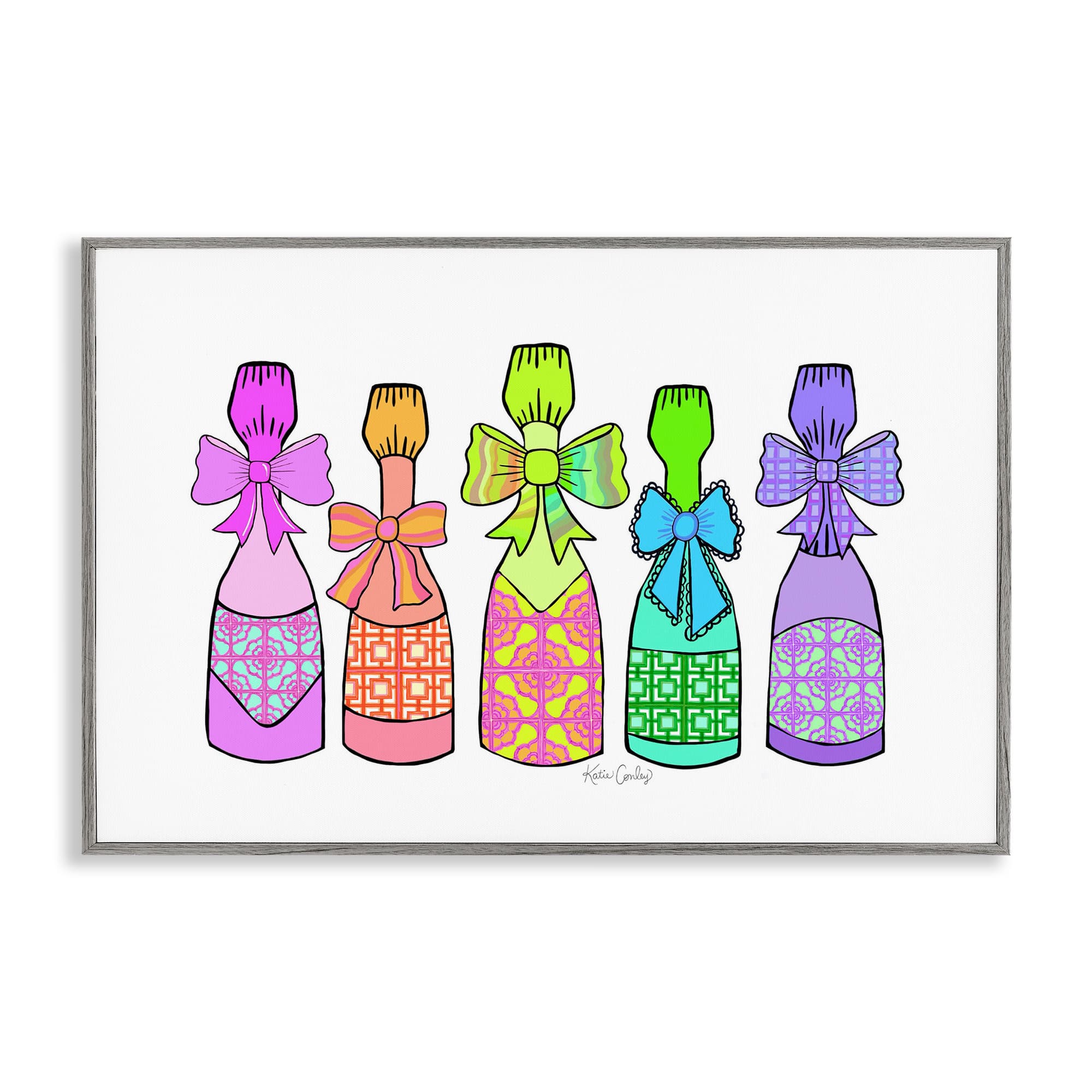 Stupell Industries BS-746-GFF-20X30 Patterned Drink Bottles Gray Framed Giclee Art By Katie Conley 30 x 20