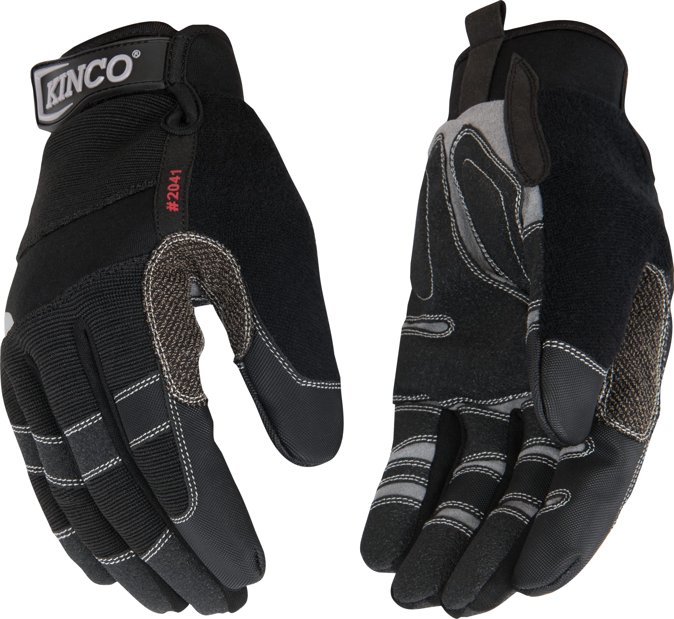 Kinco  2041-XL Pro General Synthetic Gloves with Pull-Strap - Form Fitting Shock Absorbing Durable Abrasion Resistant Breathable Adjustable Wrist - Construction Motorcycling - X-Large