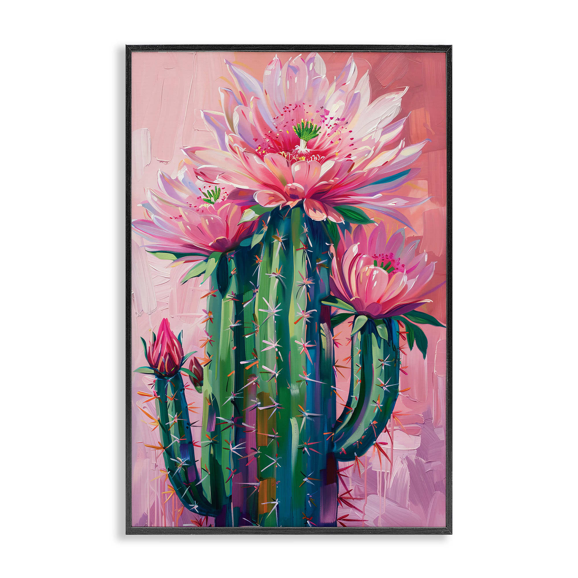 Stupell Industries BT-659-FR-20X30 Pink Blossomed Cactus Black Framed Giclee Art By LSR Design Studio 20 x 30