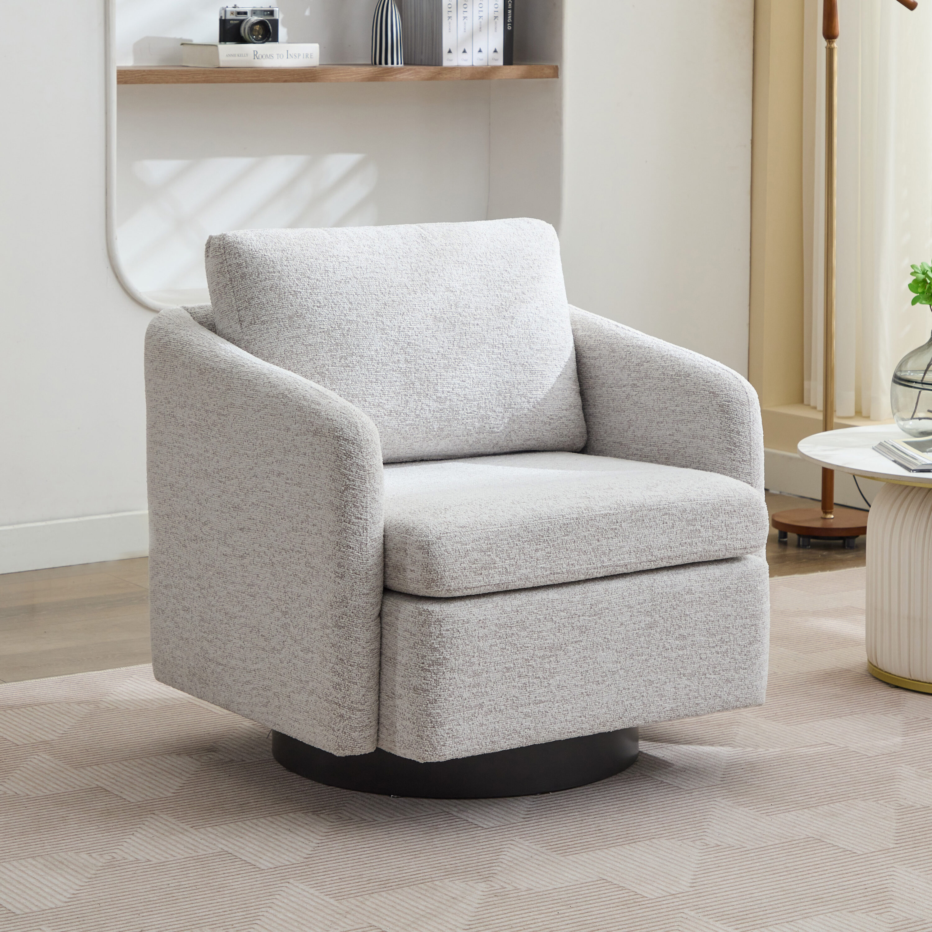 Hrinhom HC-W1107-BEIGE Modern BEIGE Chenille Swivel Accent Chair