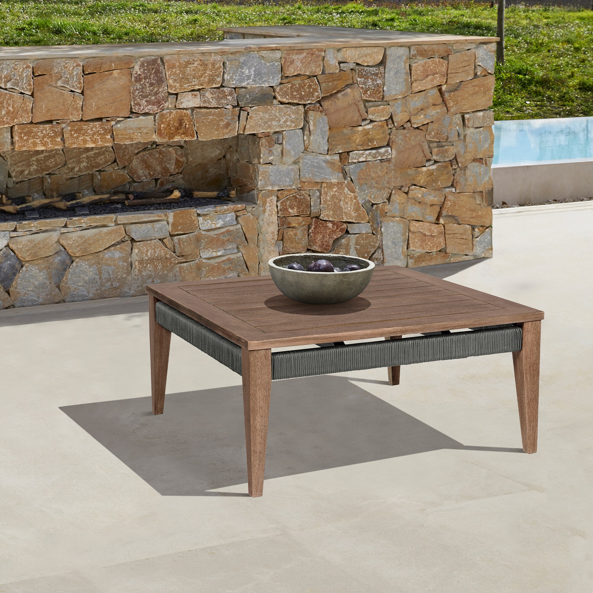 Orbit Square Weathered Eucalyptus Wood Outdoor Coffee Table