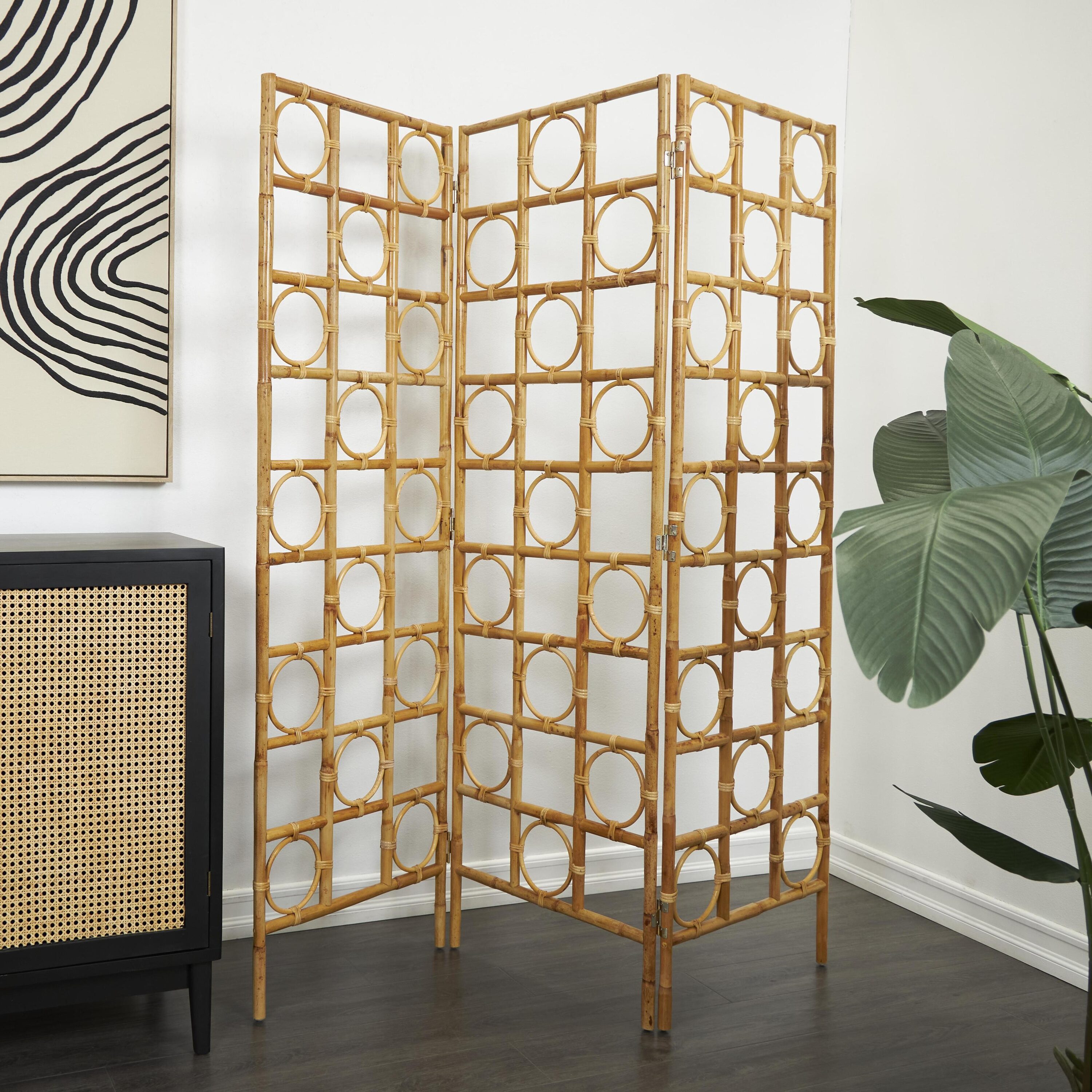 Grayson Lane 821047 3 -Panel Brown Handmade Woven Wood Folding Transitional Style Room Divider