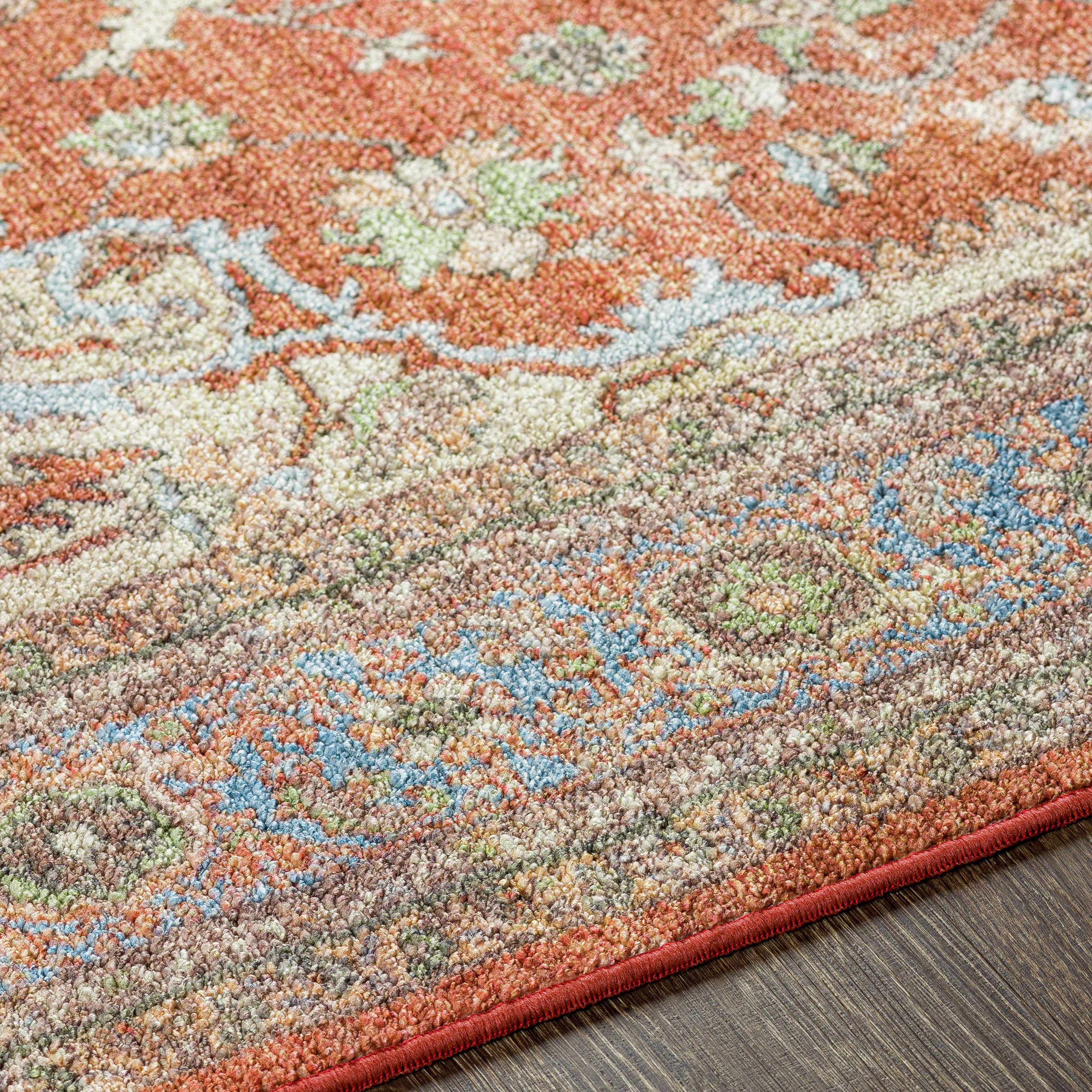 Elegant Red Synthetic 6'7" x 9' Easy-Care Rug
