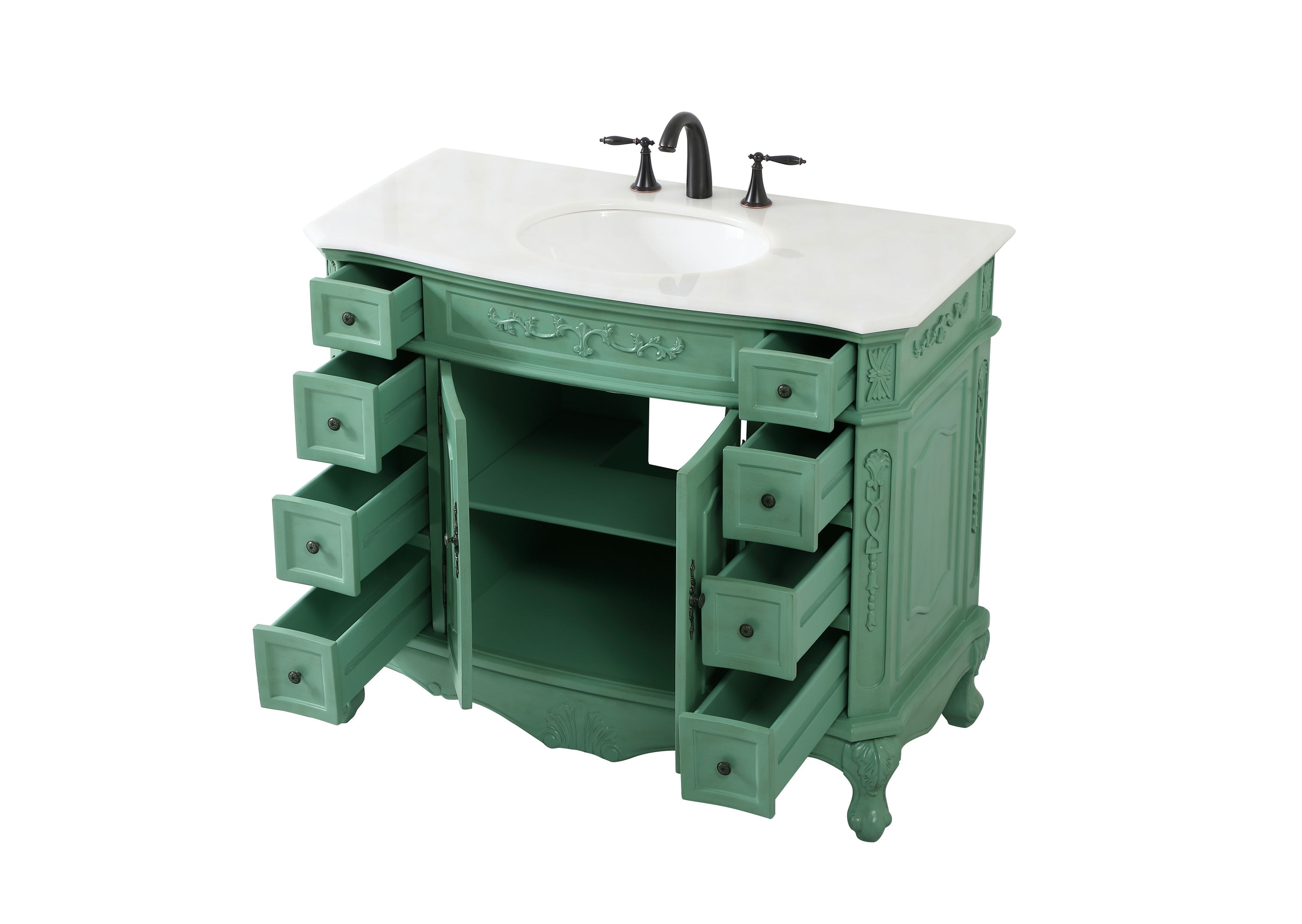 Vintage Mint Solid Wood Single Bathroom Vanity with Marble Top