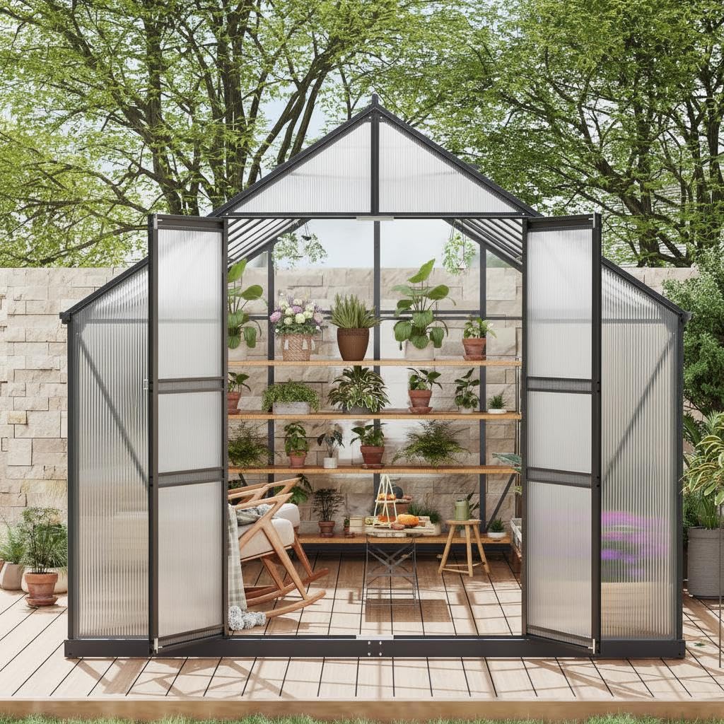 GarveeLife 8-ft L x 16-ft W x 7.4-ft H Large Outdoor Walk-in Greenhouse