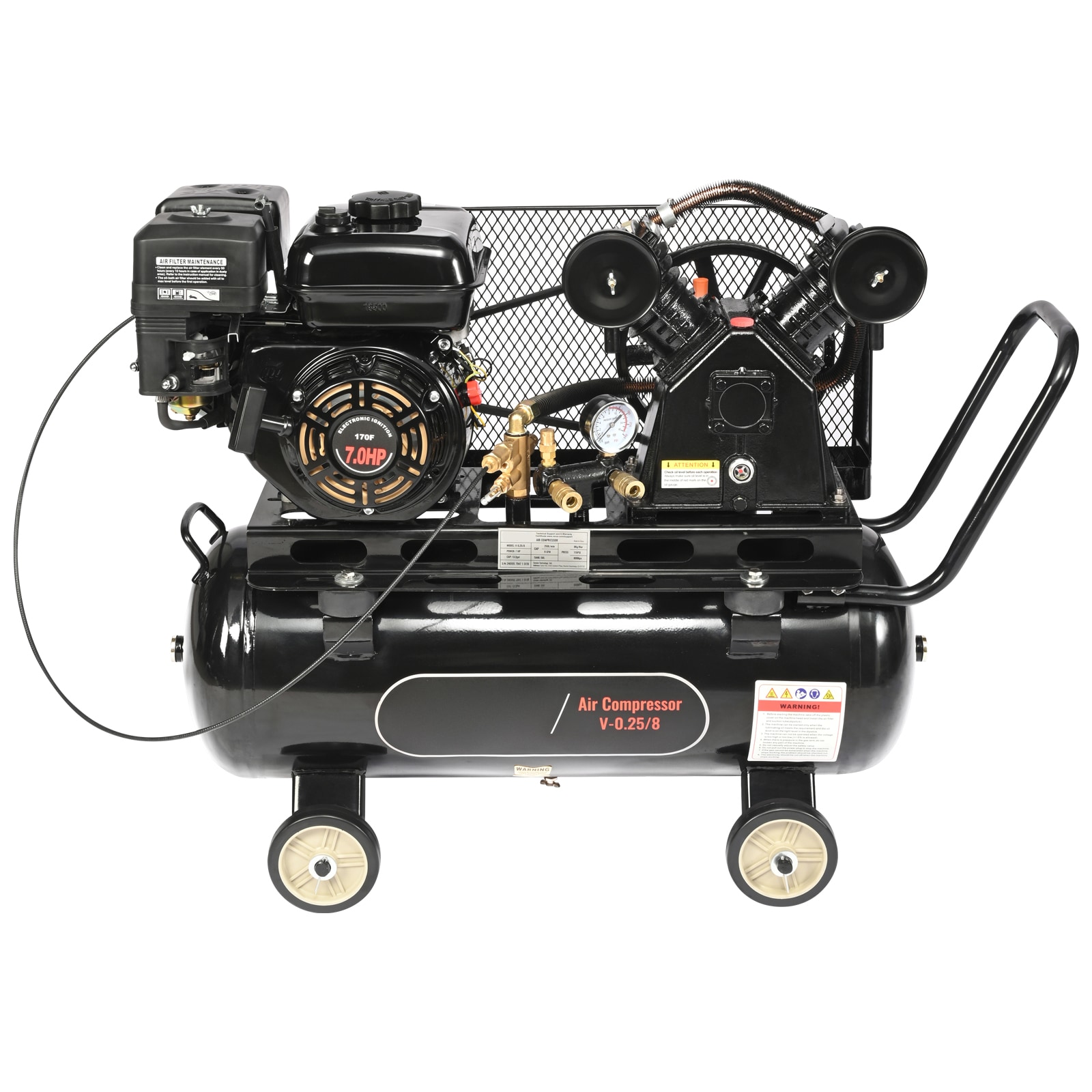Mecale 7-HP Gas Powered 13.2-Gallon Horizontal Air Compressor 9 CFM at 115 PSI with Cast Iron Pump