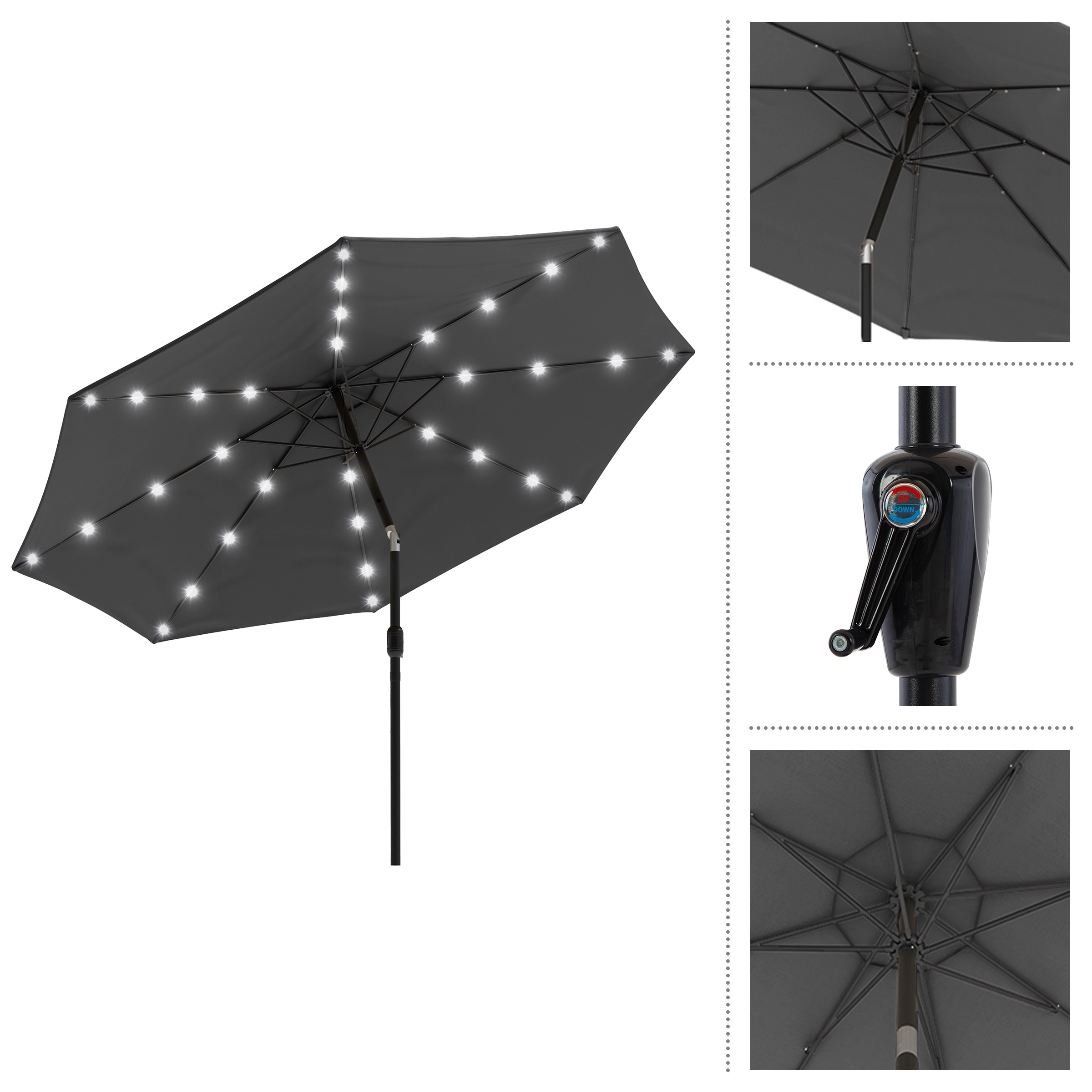 Gray 10-Foot Steel Patio Umbrella with Solar LED Lights