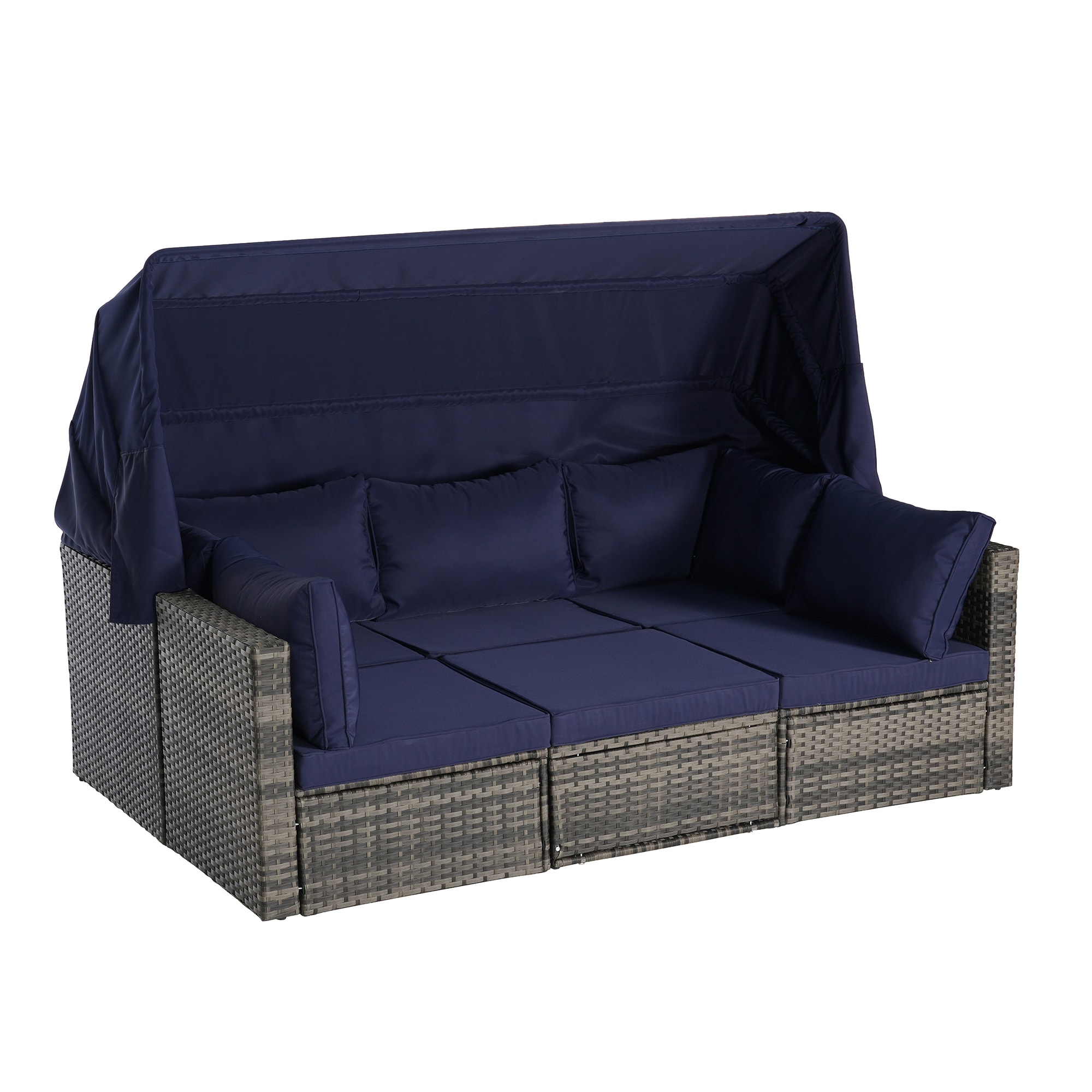 SINOFURN SYB670032BL Wicker Outdoor Daybed with Blue Cushions and Wicker Frame
