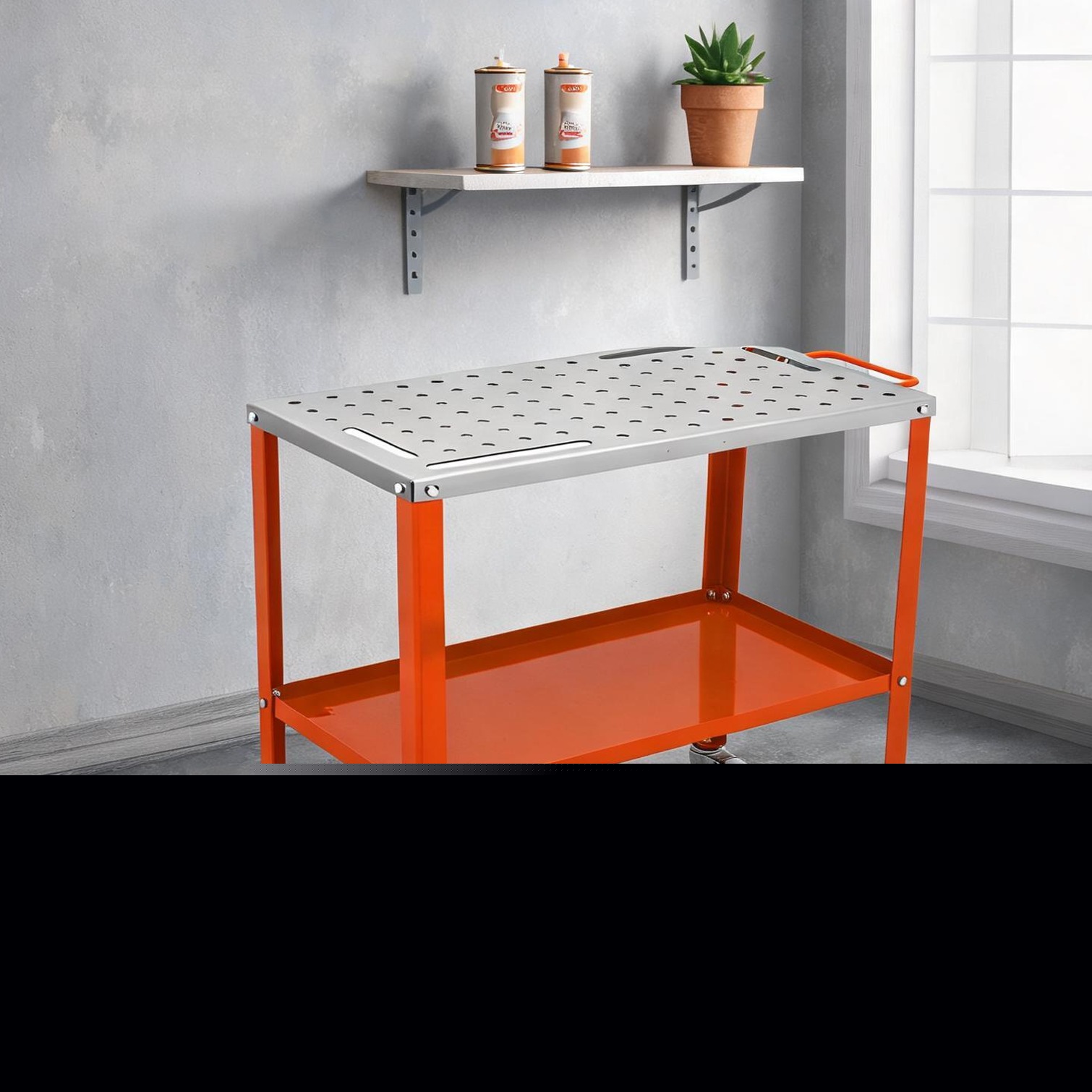 SunJet Mobile Steel Welding Table with Silver Finish 36 x 18 Inch Workbench and 1 200 lb Capacity