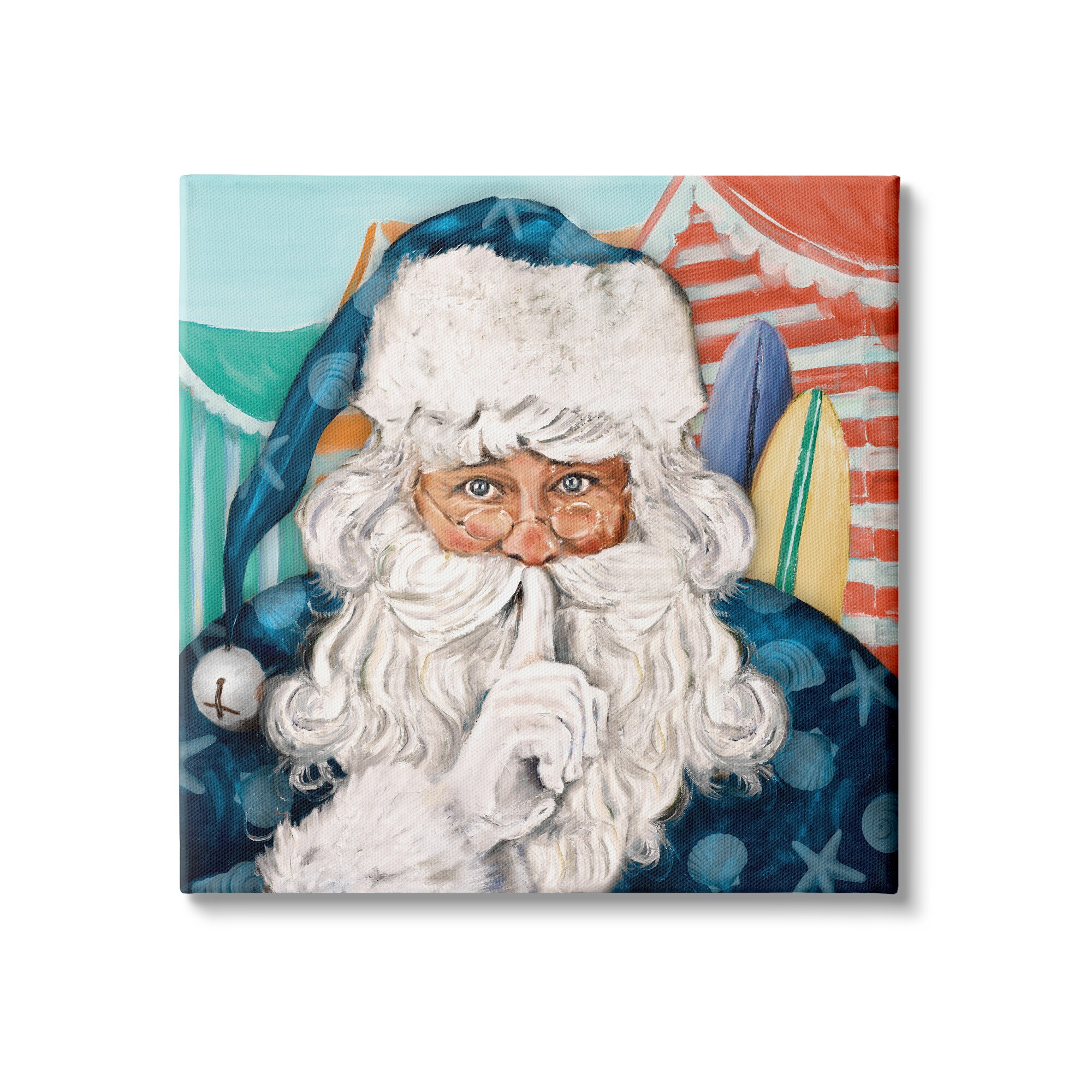 Stupell Industries AI-642-CN-30X30 Nautical Santa Claus Quiet Hand Gesture Beach Tents Patricia Pinto 30-Inches H x 30-Inches W Novelty Canvas Print