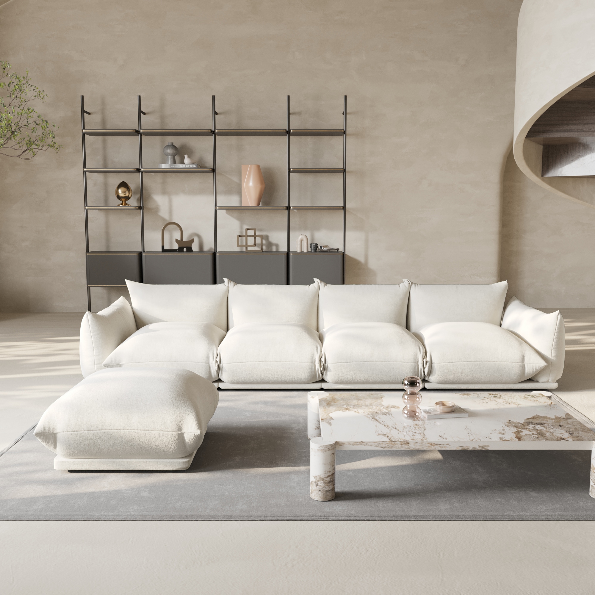 BuotiqHom DH-A-119BE-S4+1 131-in W Modern Beige Chenille 4-seater Sectional