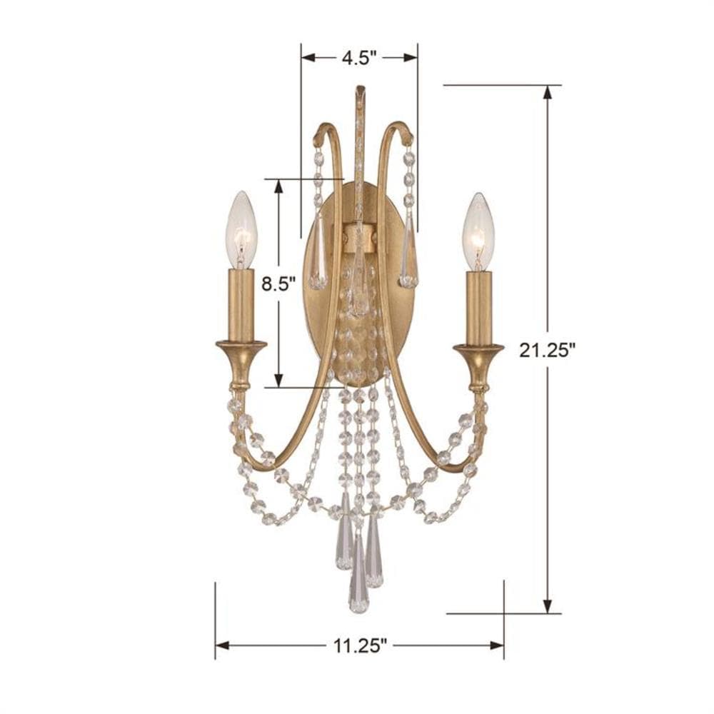 Antique Gold Crystal 2-Light Wall Sconce