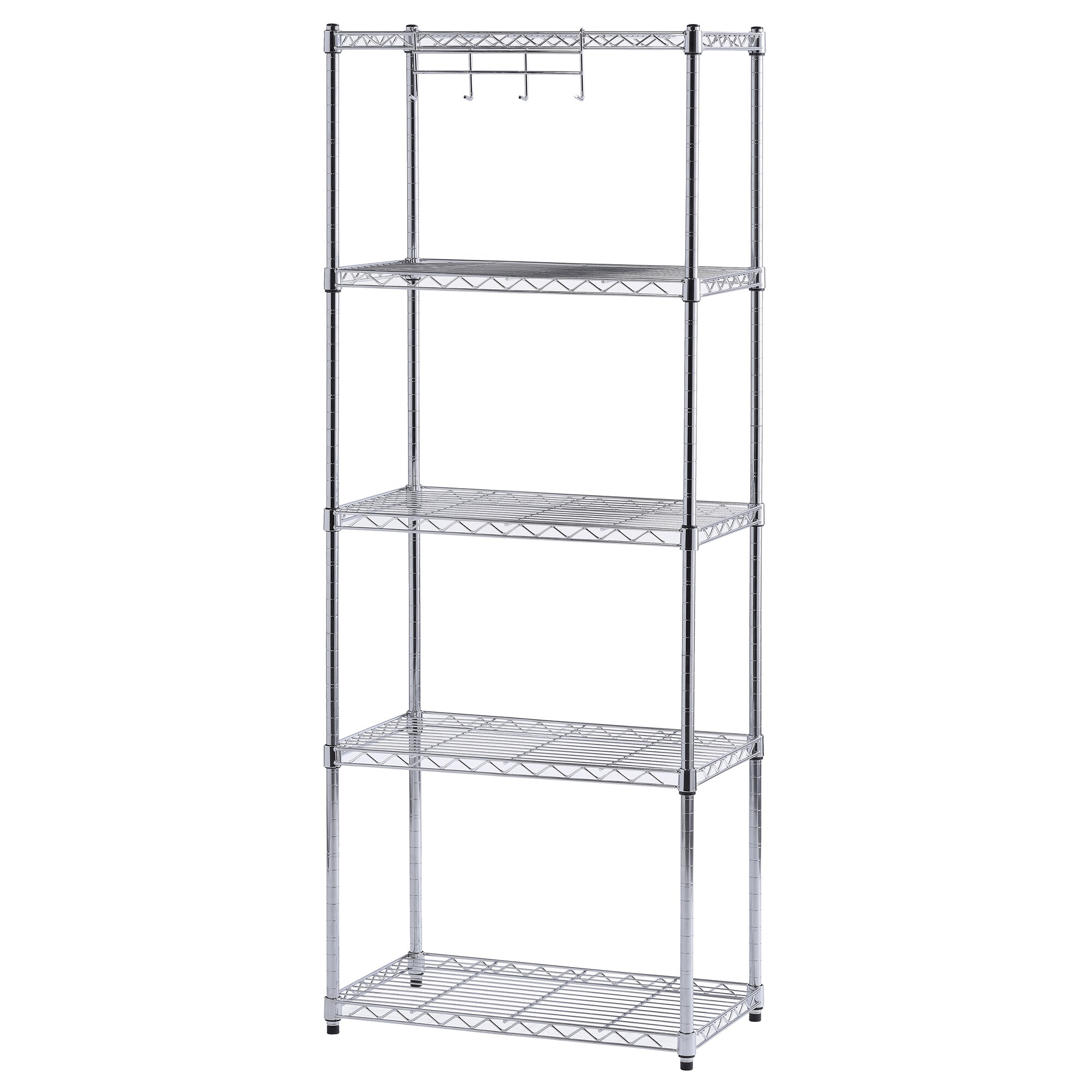 Adjustable Chrome 5-Tier Wire Shelving Unit for Kitchen and Garage