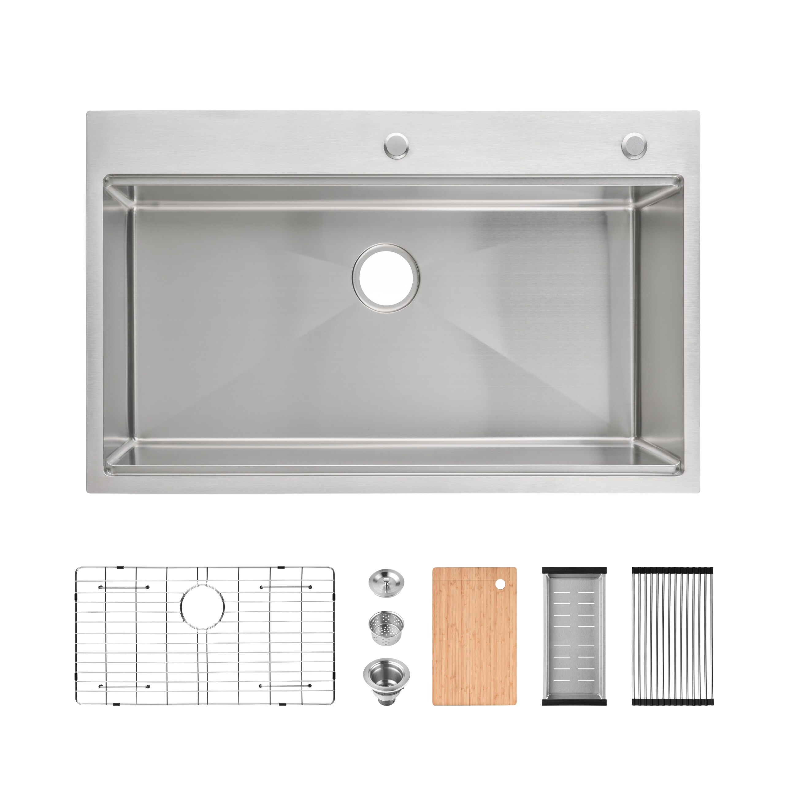 LIVACA 36 inch x 22 inch Brushed Stainless Steel Single Bowl Overmount Kitchen Sink with Cutting Board and Colander