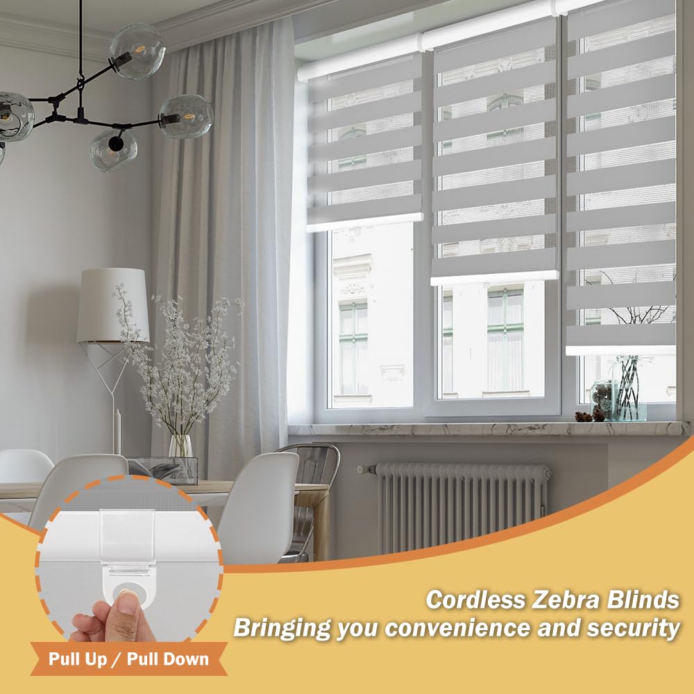 UUDULY Cordless Zebra Blinds for Windows 28 W x 72 H Zebra Roller ...