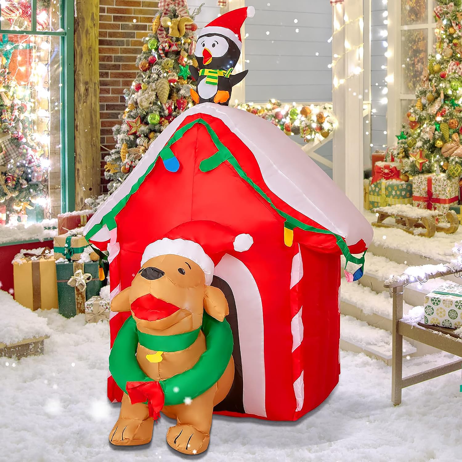 GOOSH 5.2-ft Lighted Dog Christmas Inflatable In The Christmas ...