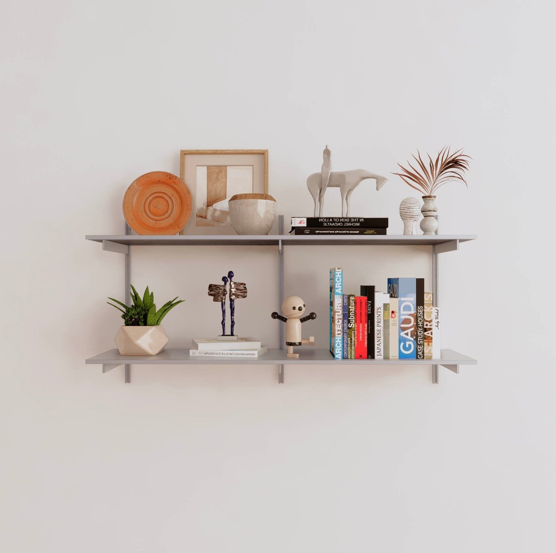 Modern Shelving ALUMWAL-1248-SS 48-in L x 12-in D x 24-in H Satin Aluminum Square Shelf kit 2 Decorative Shelves