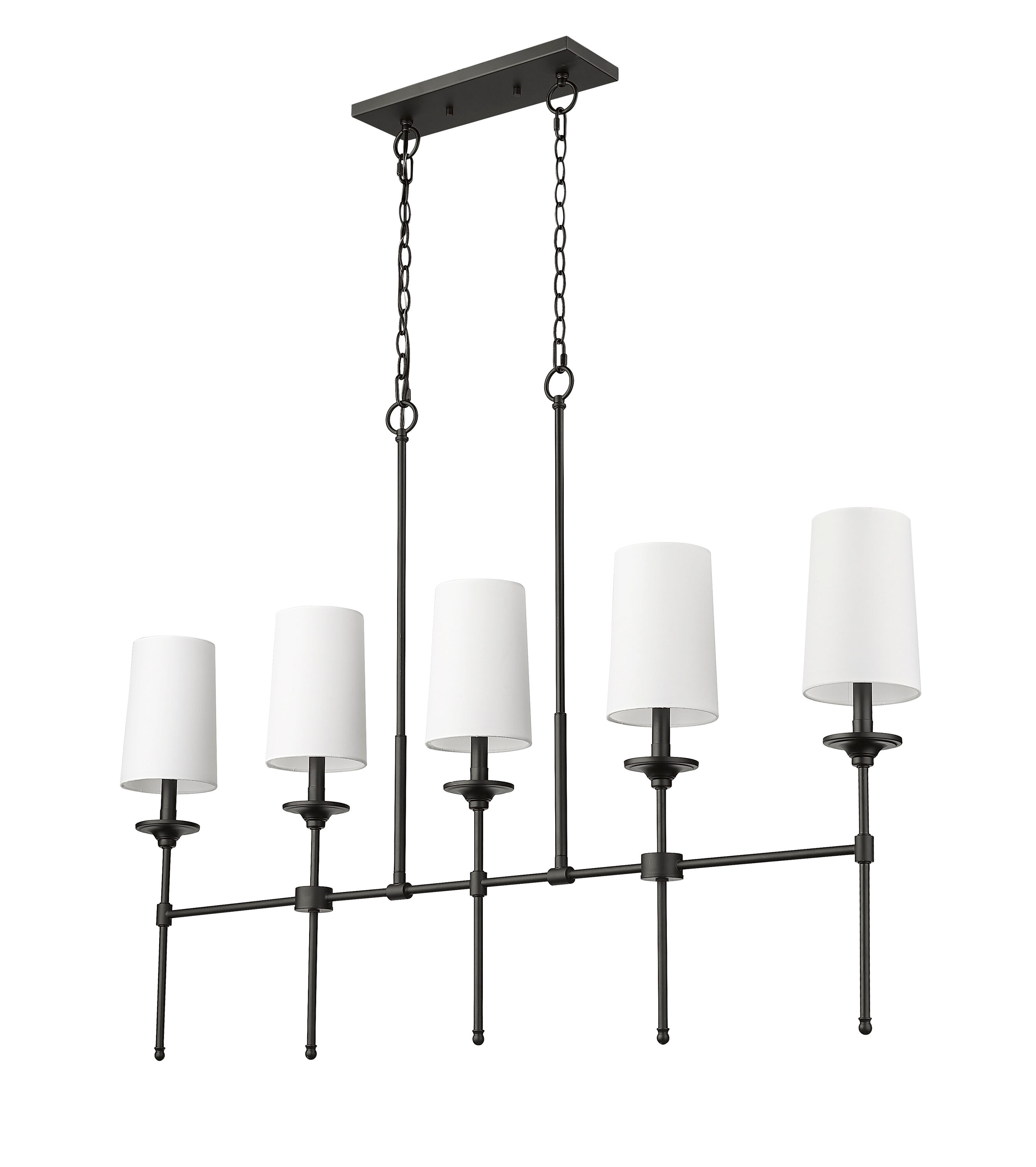 Emily Rubbed Brass 51" 5-Light Chandelier with Off-White Shades