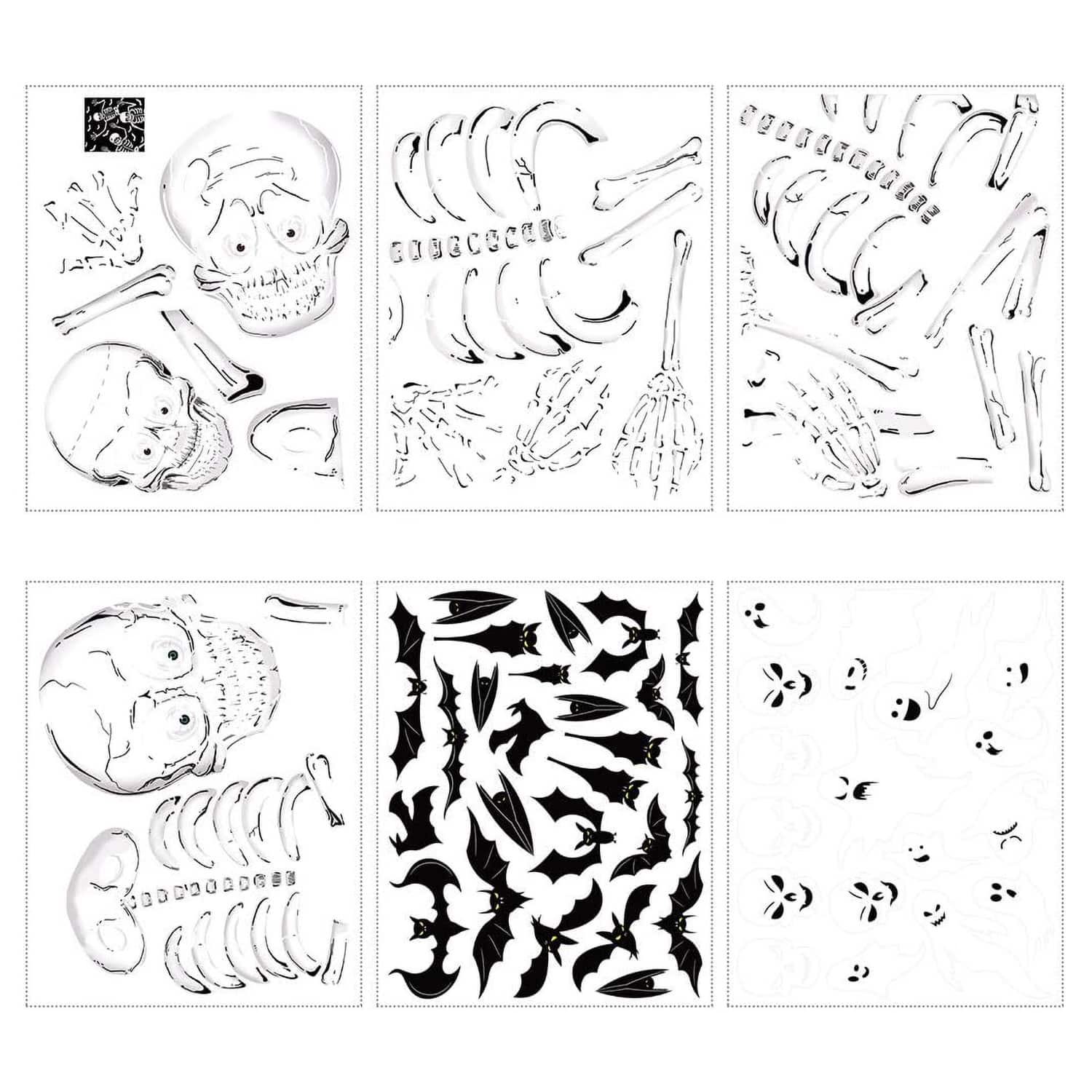 Etokfoks Halloween Window Clings Skeleton Decor for Glass Double Side Cute Stickers Decals Indoor Home Office Party Halloween Decor