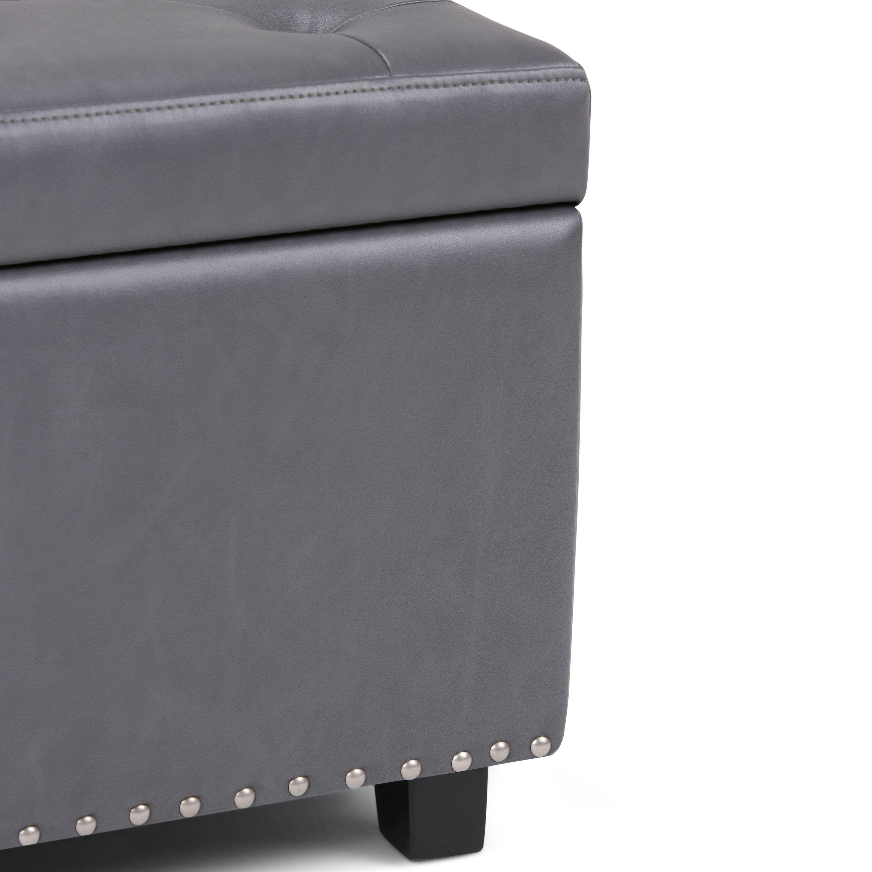 Elegant Stone Gray 48" Wooden Storage Bench Ottoman with Nailhead Trim