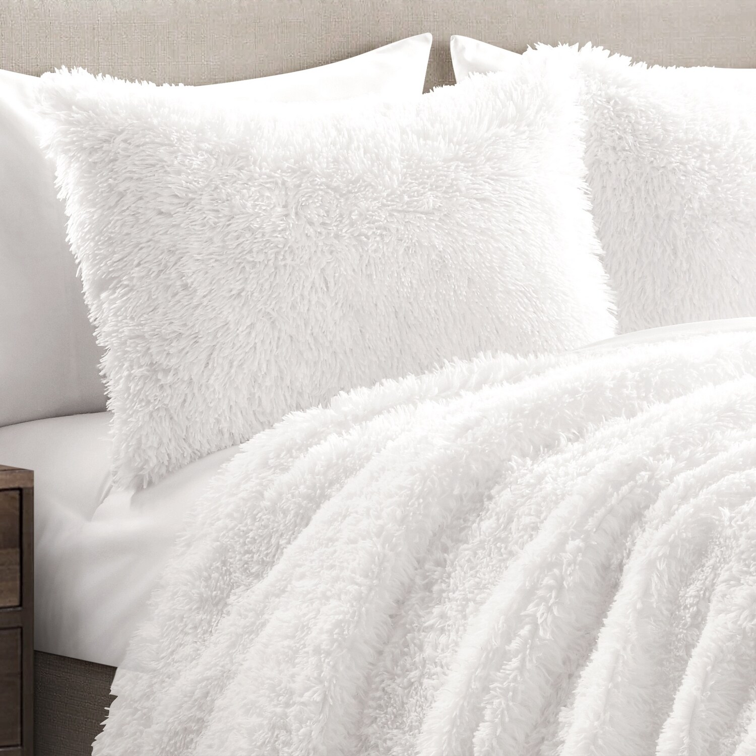 Full White Faux Fur Reversible Comforter Set
