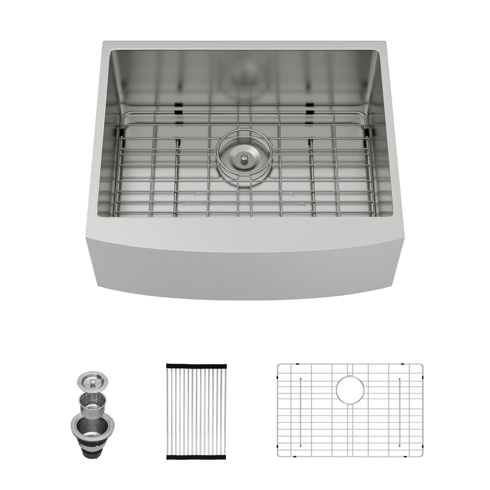 Lordear Farmhouse Apron Front 24-in x 21-in 16-Gauge Stainless Steel Single Bowl Kitchen Sink with Bottom Grid and Basket Strainer