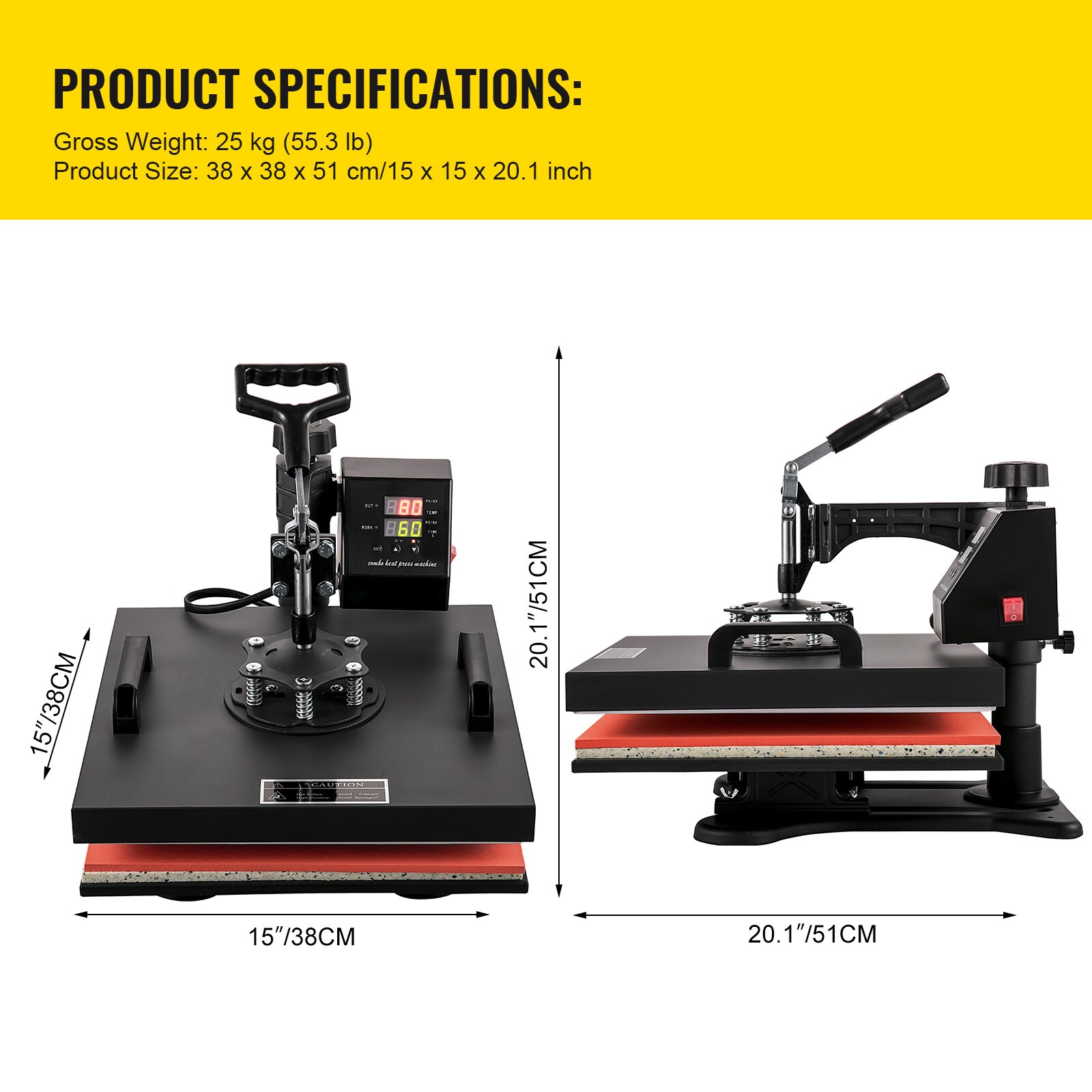 SVOPES 1400 W 120 V Heat Press 15 x 15-IN 8 In 1 Heat Press