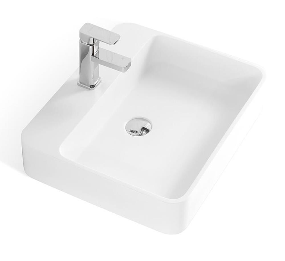 Kingsman Hardware KR2118 Stone Resin Solid Surface Matte White Matte Stone Vessel Rectangular Modern Bathroom Sink (22-in x 17.75-in)