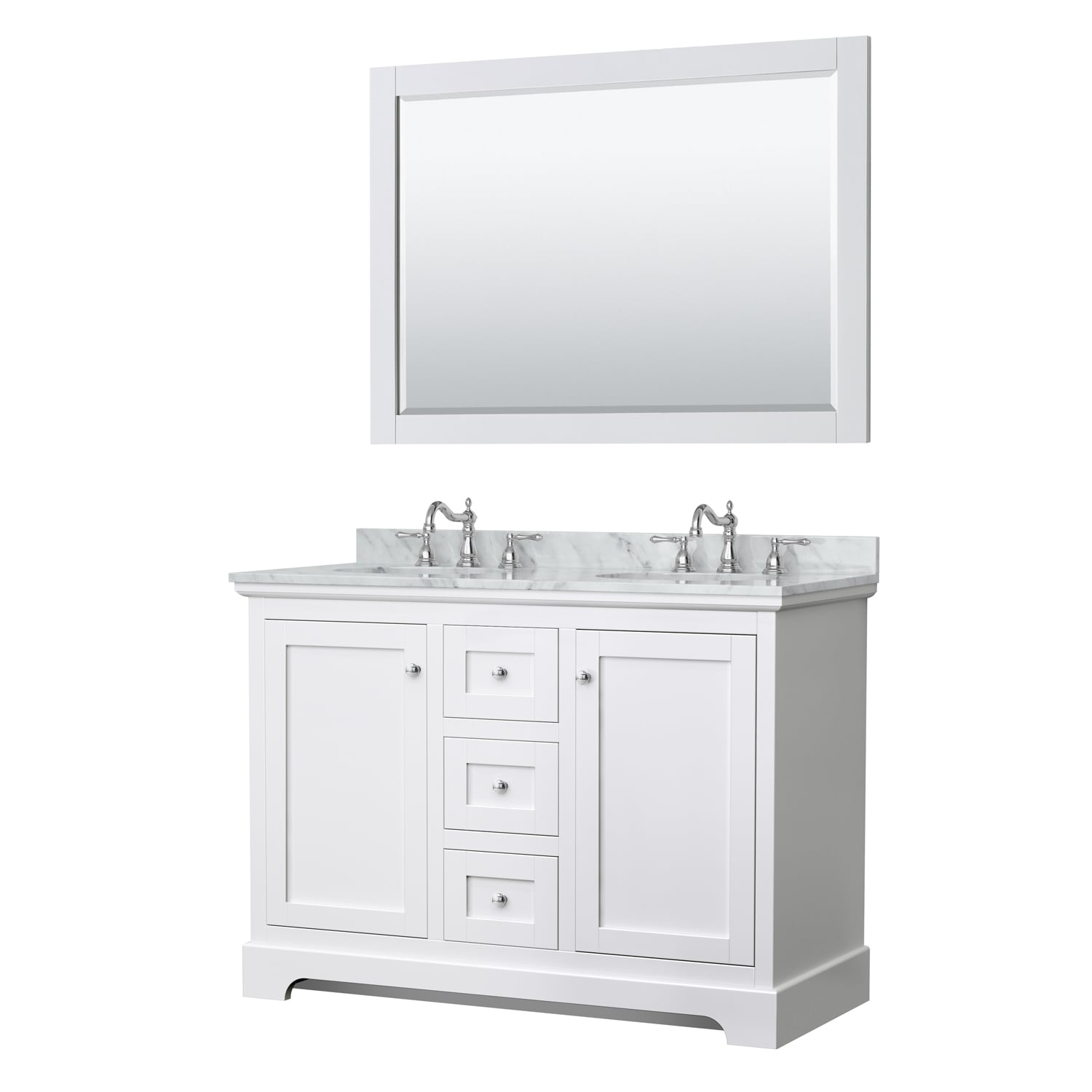 Wyndham Collection WCV232348DWHCMUNOM46 Avery 48-in White with Polished Chrome Trim Undermount Double Sink Bathroom Vanity with White Carrara Marble Marble Top (Mirror Included)