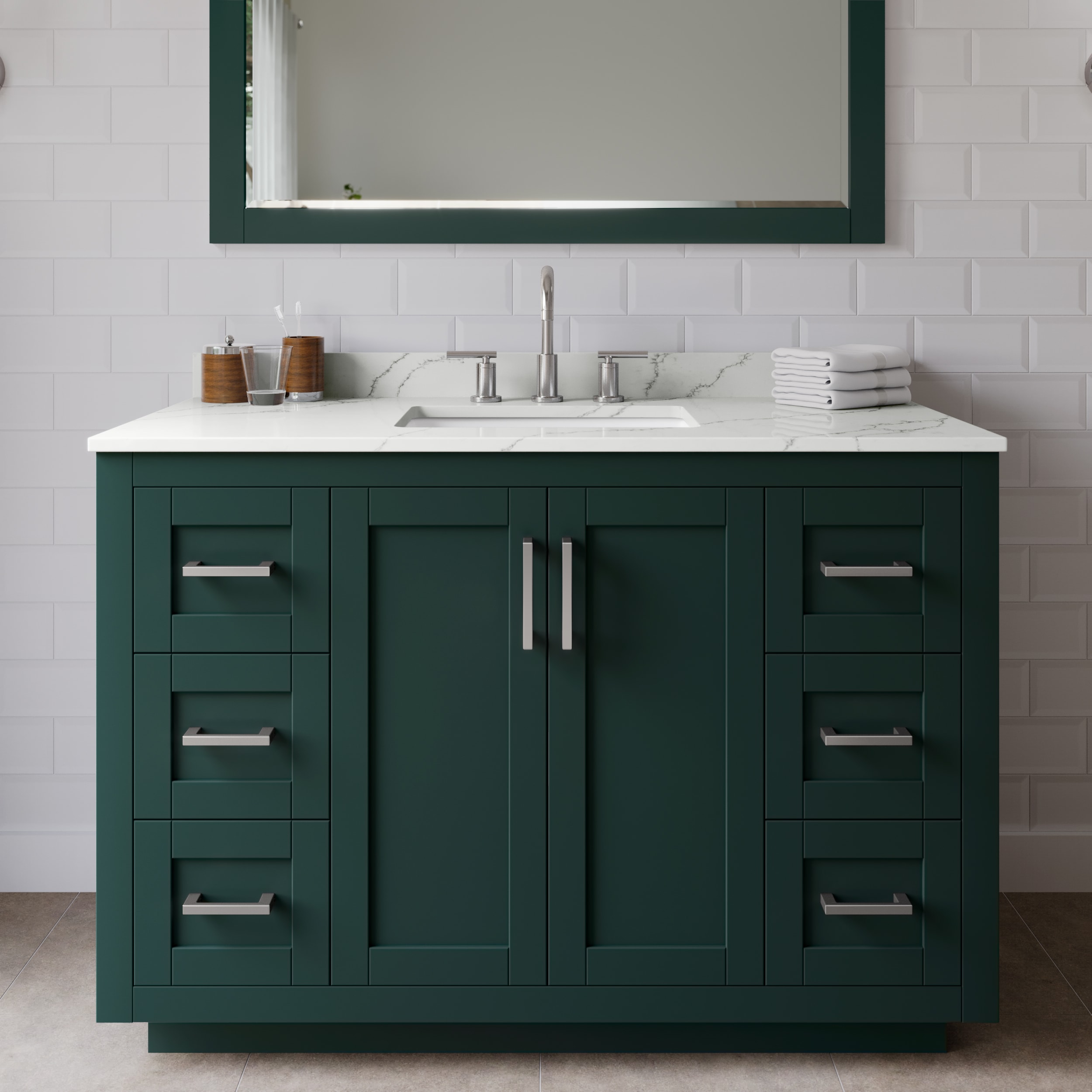 Wyndham Collection WCF292948SGEGTUS3M46 Miranda 48-in Green Undermount Single Sink Bathroom Vanity with Giotto Quartz Top (Mirror Included)