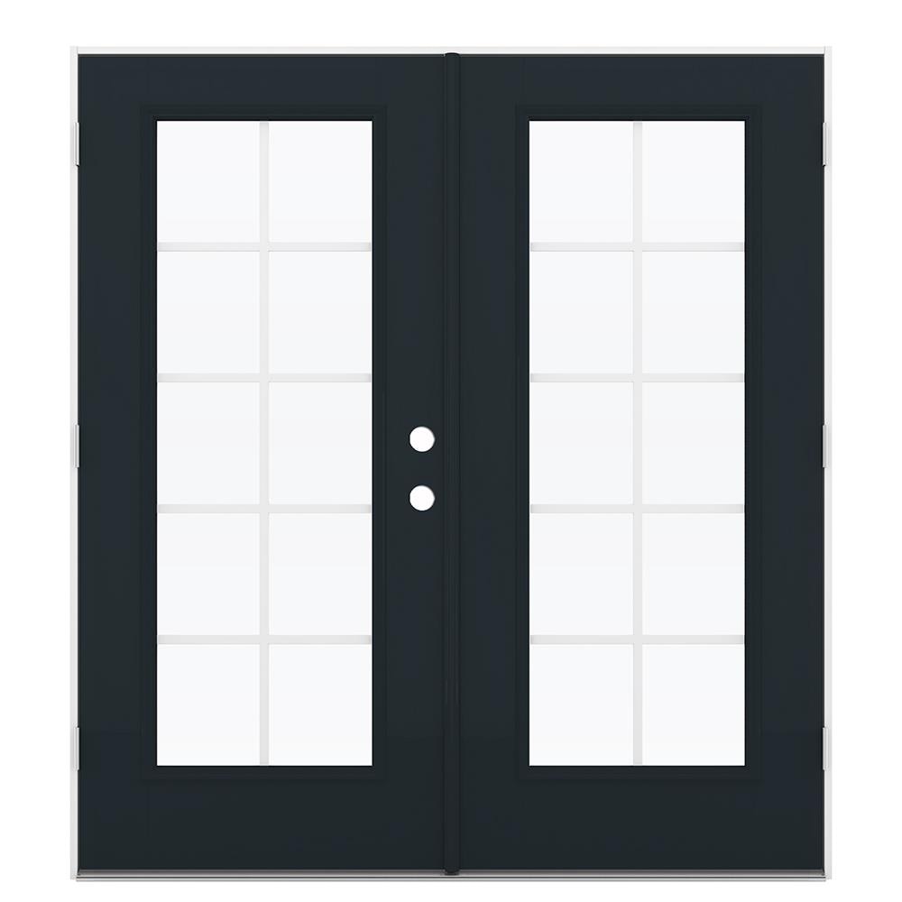 JELD-WEN LOWOLJW235000167 F-3500 72-in x 80-in x 4-9/16-in Jamb Low-E Grilles between the glass , Black Fiberglass Right-hand outswing French Double Patio Door