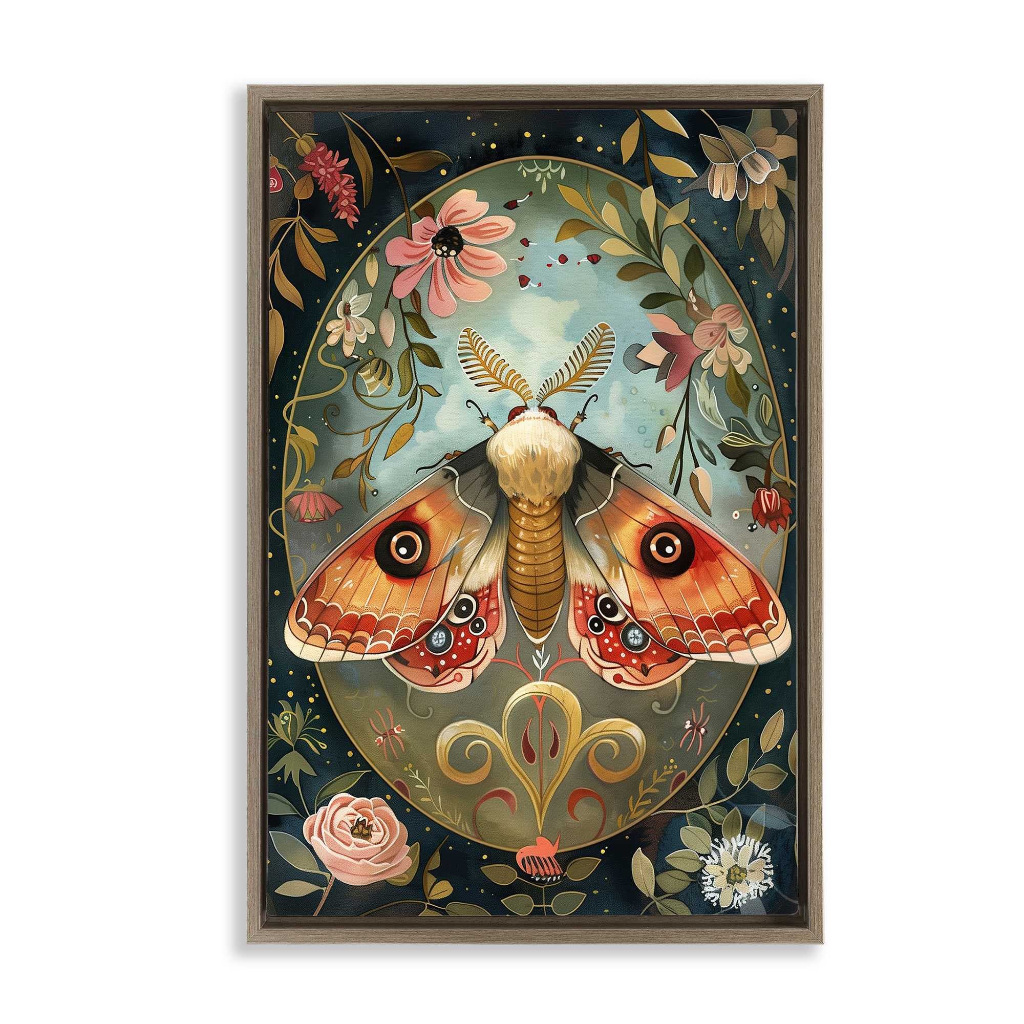 Stupell Industries BT-885-FFE-16X24 Ornate Bordered Victorian Moth Floating Frame design by The Dutch Lady