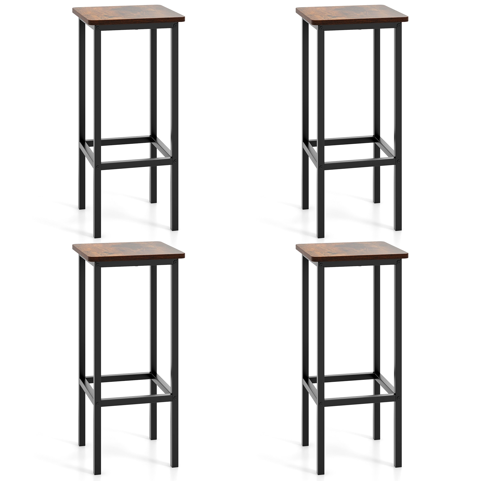 Slickblue D-CO-FC77111VJ Set of 4 Bar Stools with Square Engineered Wood Seats Gray/ Brown 26 inch Seat Height Spray Coated Metal Frame for Kitchen Home Bar Cafe or Dining