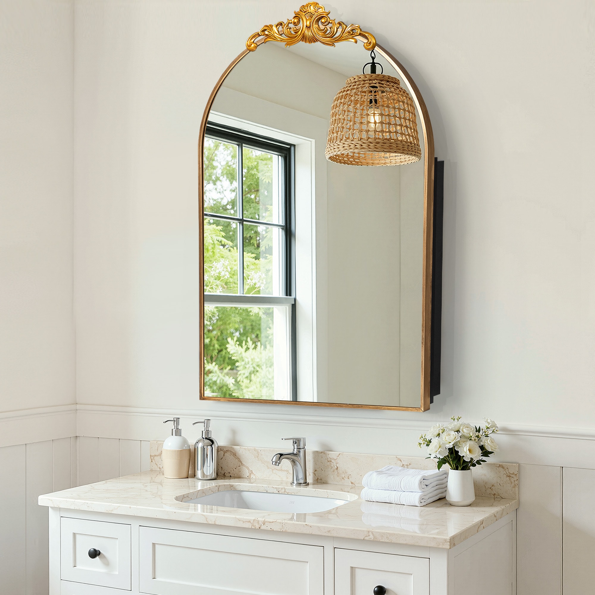 REIBII LS0601-510A07 Recessed or Surface Mount Medicine Cabinet with Mirror Adjustable Shelves