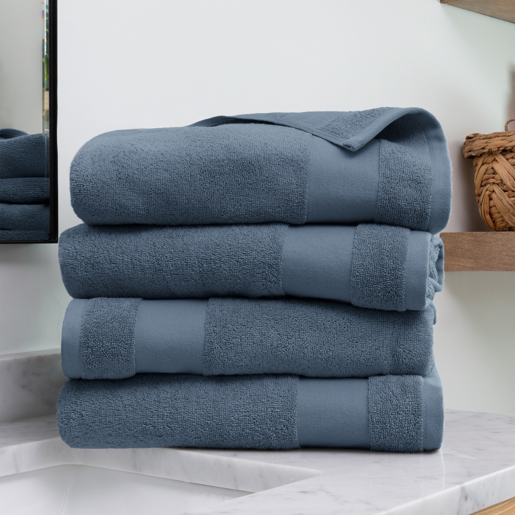 100% Cotton 4-Piece Bath Towels - Extra Soft Fade-Resistant Towels - 54 inch x 27 inch - (Silver), Size: 4 Bath Towels - 54 x 27